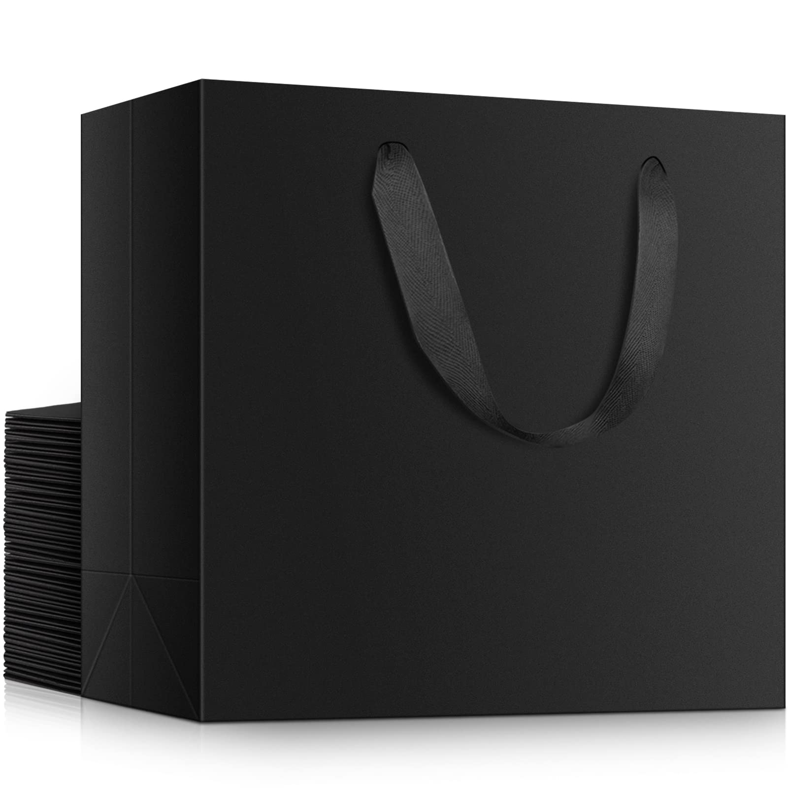 EUSOAR 25 Pack Small Black Gift Bags with Handles 8.6x3.9x7 Inches - Heavy Duty Paper Bags for Business, Retail, Grocery, Wedding Favors, Baby Showers, Birthday Parties | Perfect for Gift Wrapping, Party Favors, Boutique Packaging & Special Occasions