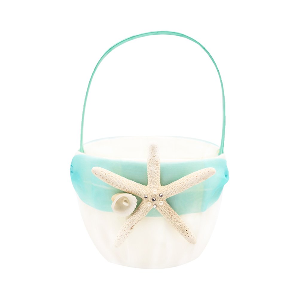 Elegant Organza Bow Knot Wedding Flower Basket - Turquoise Decorative Basket for Beach Weddings, Bridal Showers & Party Favors | Perfect for Romantic Ceremonies & Outdoor Events