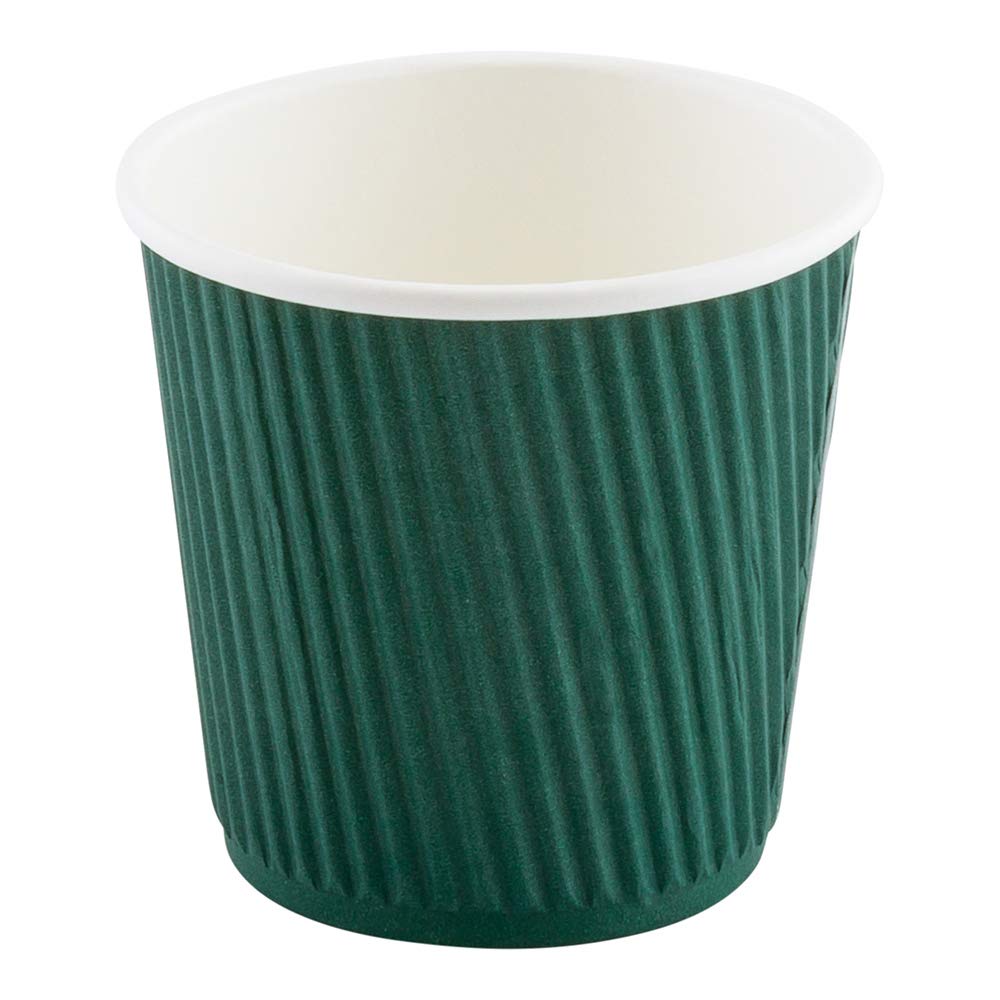4 Ounce Disposable Paper Coffee Cups - 25 Pack Leakproof Ripple Wall Hot Cups, Eco-Friendly & Recyclable Forest Green Design, Insulated for Heat Retention (Lids Sold Separately) - Perfect for Coffee Shops, Offices, and Home Use