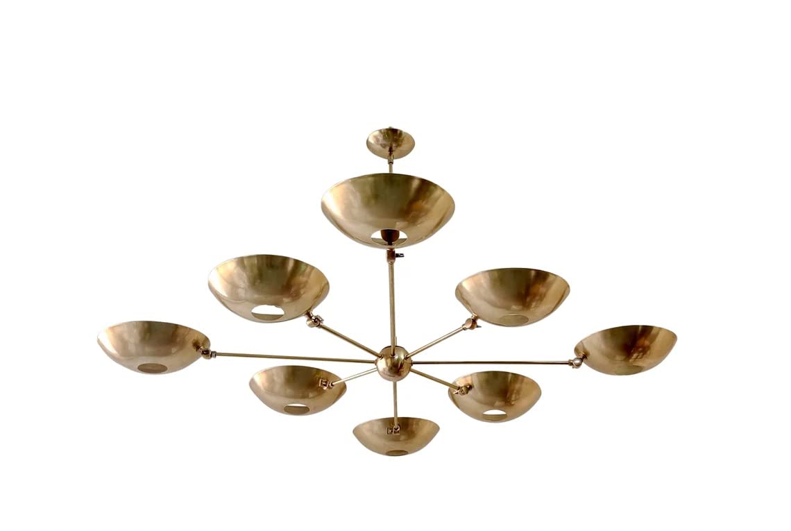 Vintage Mid Century Modern 8-Light Sputnik Chandelier in Raw Brass - NauticalMart Ceiling Pendant Light Fixture for Dining Room, Living Room & Bedroom Lighting Decor
