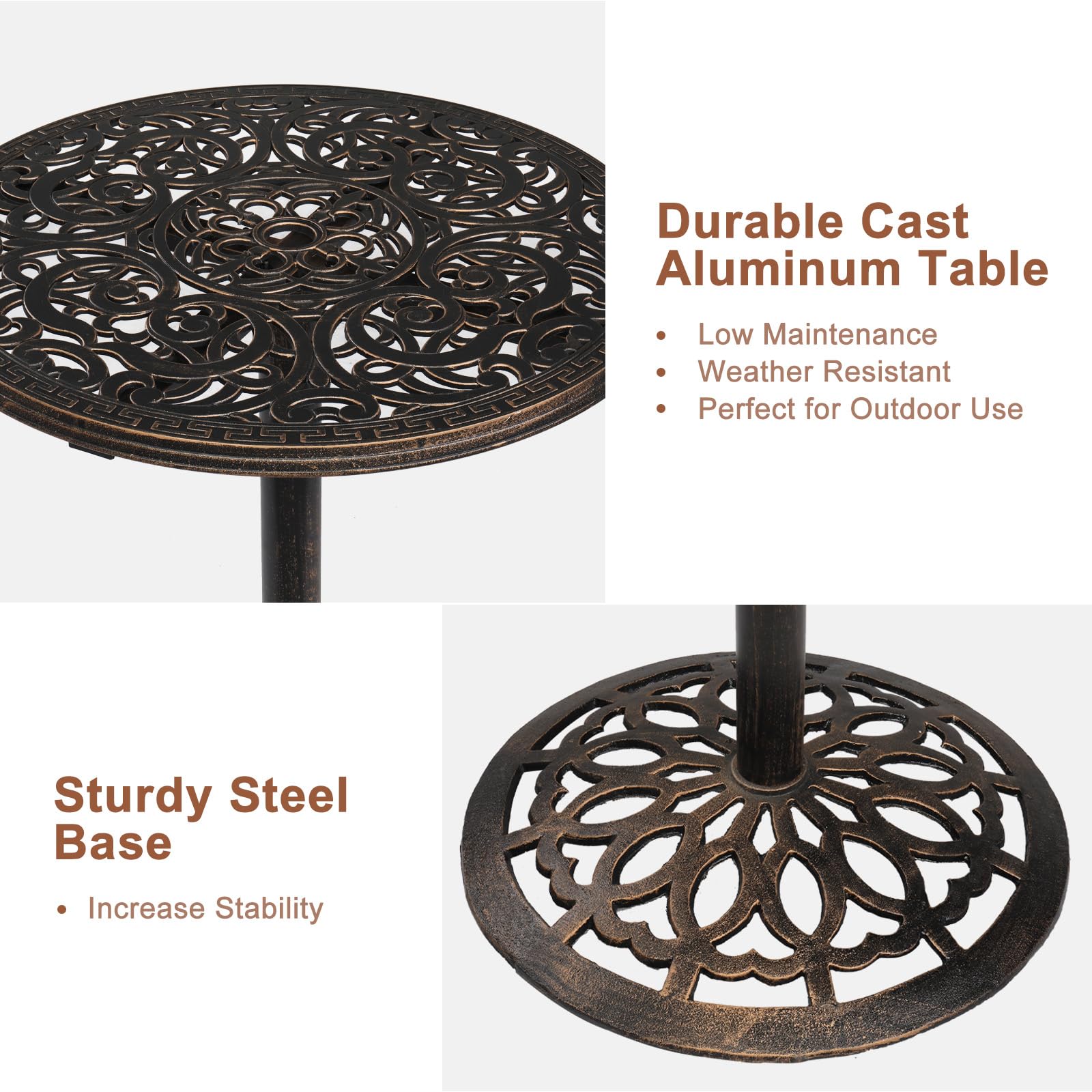 VINGLI 40 Inch Outdoor Bar Height Table - Round Cast Aluminum High Top Pub Table for Patio, Bistro, Cocktail (28