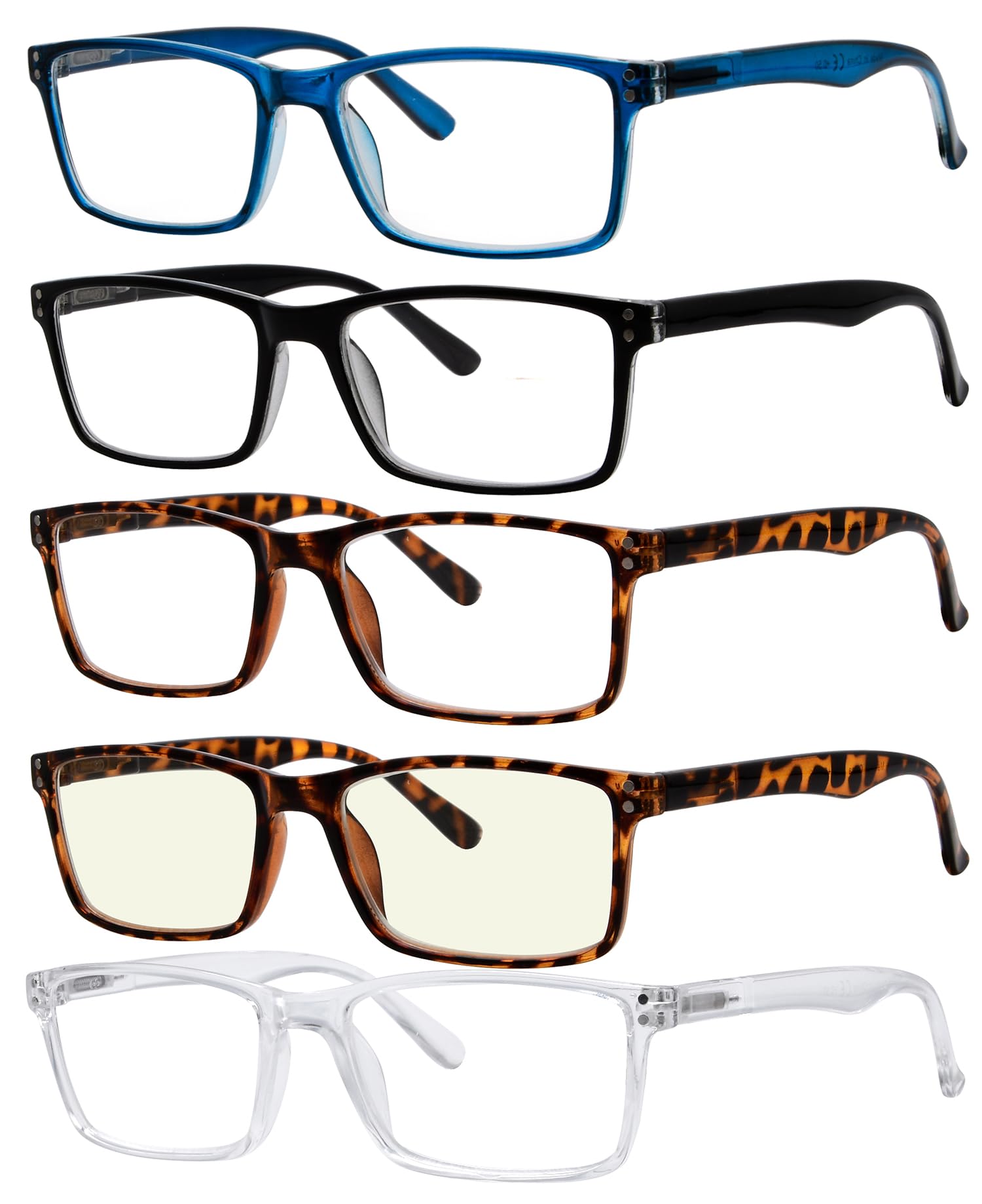 Eyekepper 5-Pack Stylish Reading Glasses with Spring Hinges - Blue Light Blocking Computer Glasses +0.75 for Men & Women - Perfect for Office, Reading, and Screen Time