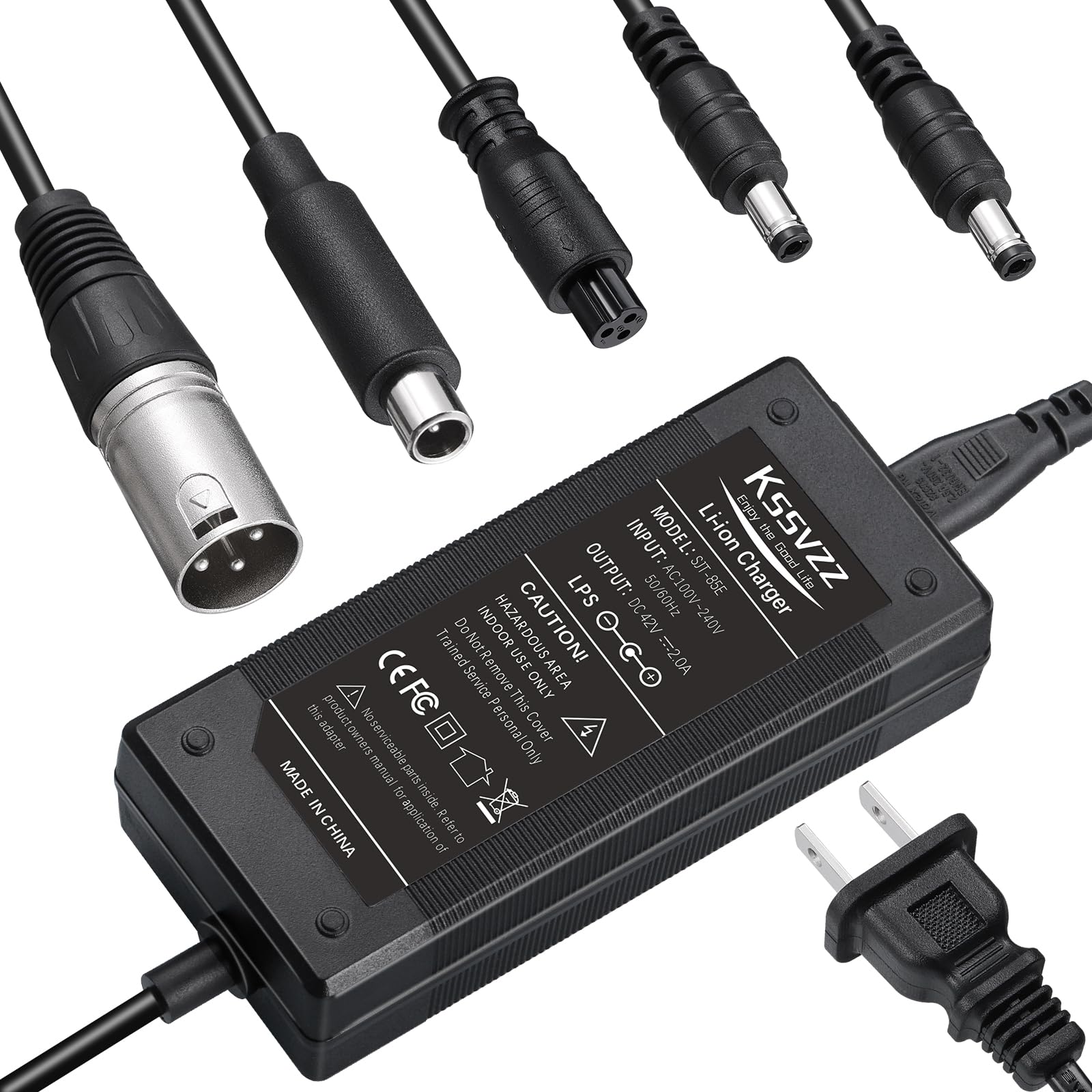42V 2A Fast Lithium Battery Charger with 5 Adapter Plugs - Universal Replacement for 36V E-Bike/Scooter (Jetson, Gotrax, Razor, Ninebot, Segway, Swagtron, Hiboy) - Perfect for Commuting, Delivery & Outdoor Adventures