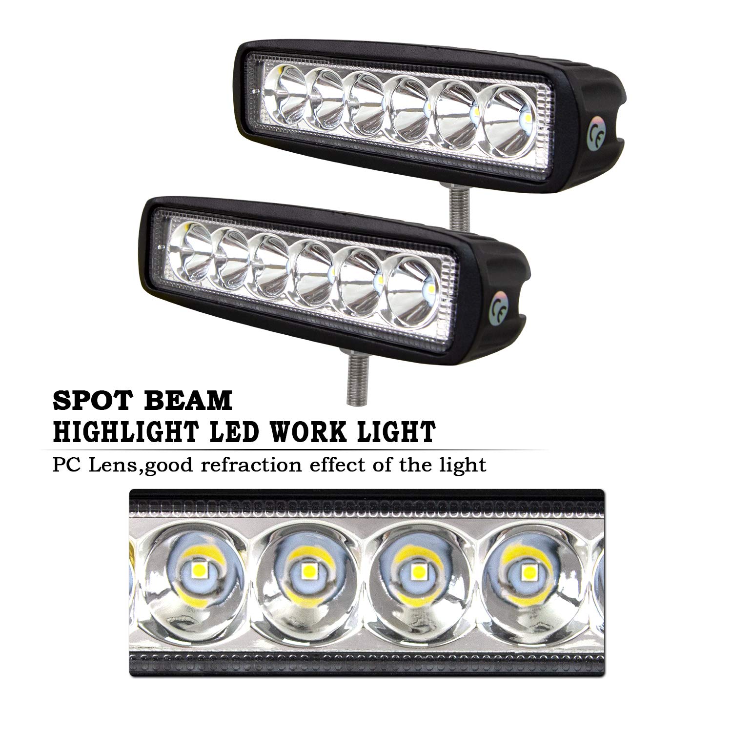 SKYWORLD 2-Pack 6-Inch 18W LED Spot Work Lights - Waterproof Off-Road Fog Lamps for 4WD, SUV, ATV, Truck & Boat (12V/24V) - Perfect for Night Driving, Marine Use & Off-Road Adventures
