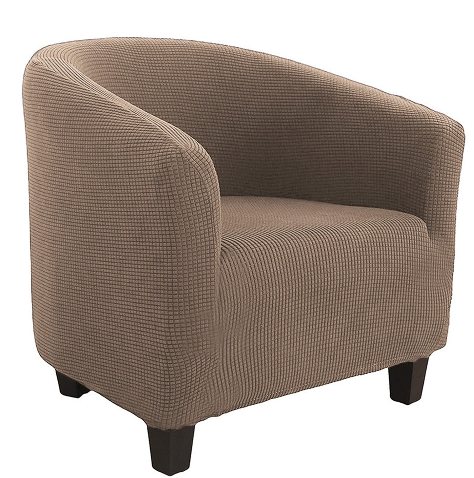 YOPOIY Jacquard Stretch Slipcover for Club Chairs - Non-Slip Barrel Chair Cover with Elastic Bottom, Universal Furniture Protector (Khaki) - Perfect for Living Room, Office & Home Decor