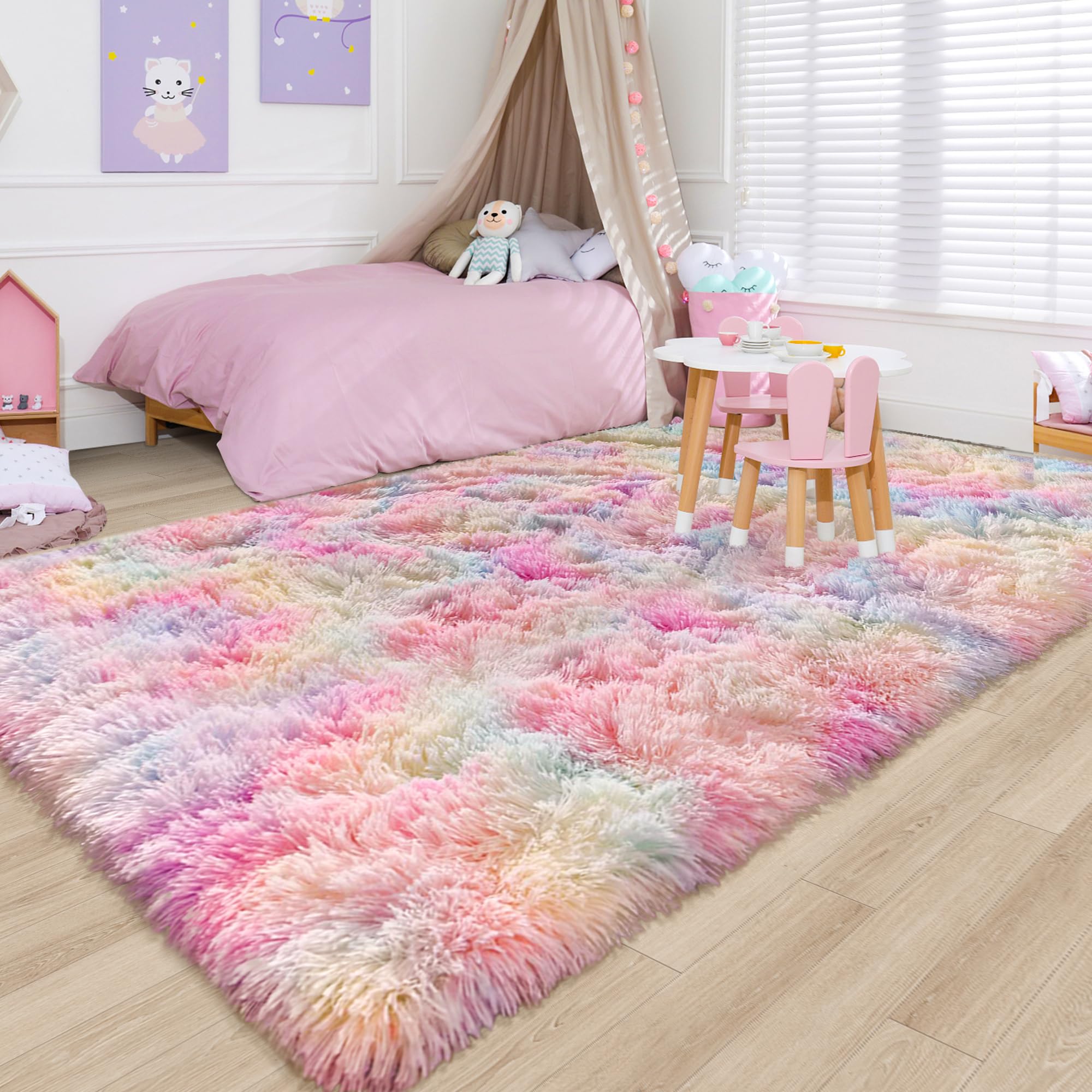 TENNOLA Fluffy Soft Area Rug 6x9 Feet - Plush Shaggy Furry Rug for Girls Bedroom, Living Room & Nursery - Kawaii Fuzzy Rug for Baby Toddler Room - Cute Colorful Kids Room Decor - Perfect for Cozy Spaces, Playrooms & Home Decor