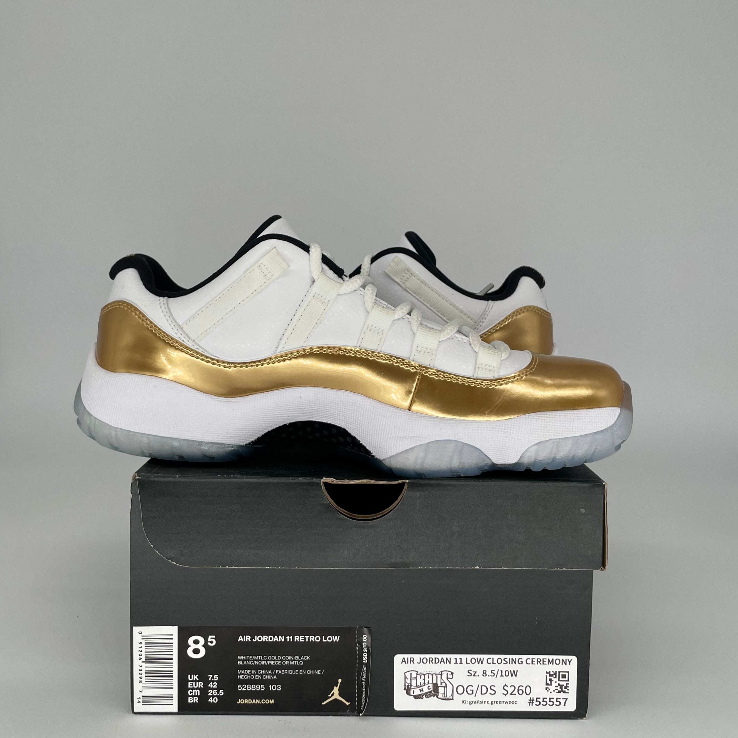 AIR JORDAN 11 LOW CLOSING CEREMONY Men's Basketball Shoes - Size 8.5 White/Black (Style 528895-103) | Retro Sneakers for Casual Wear & Sports Performance