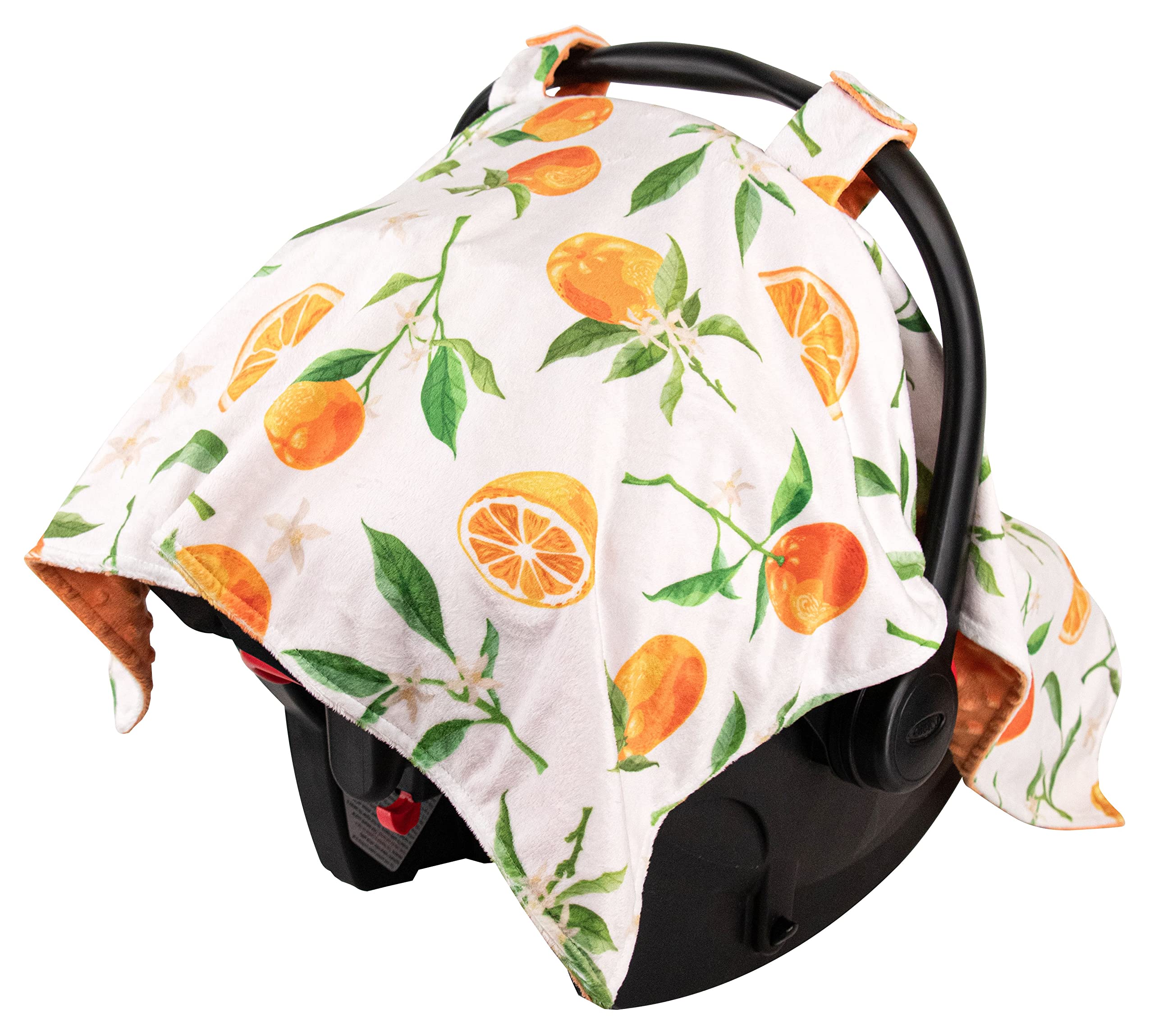Top Tots Deluxe Minky Baby Car Seat Cover - Soft & Breathable, 40 x 29 Inch, Orange with Leaves Design - Perfect for Strollers, Shopping Carts & Infant Car Seats