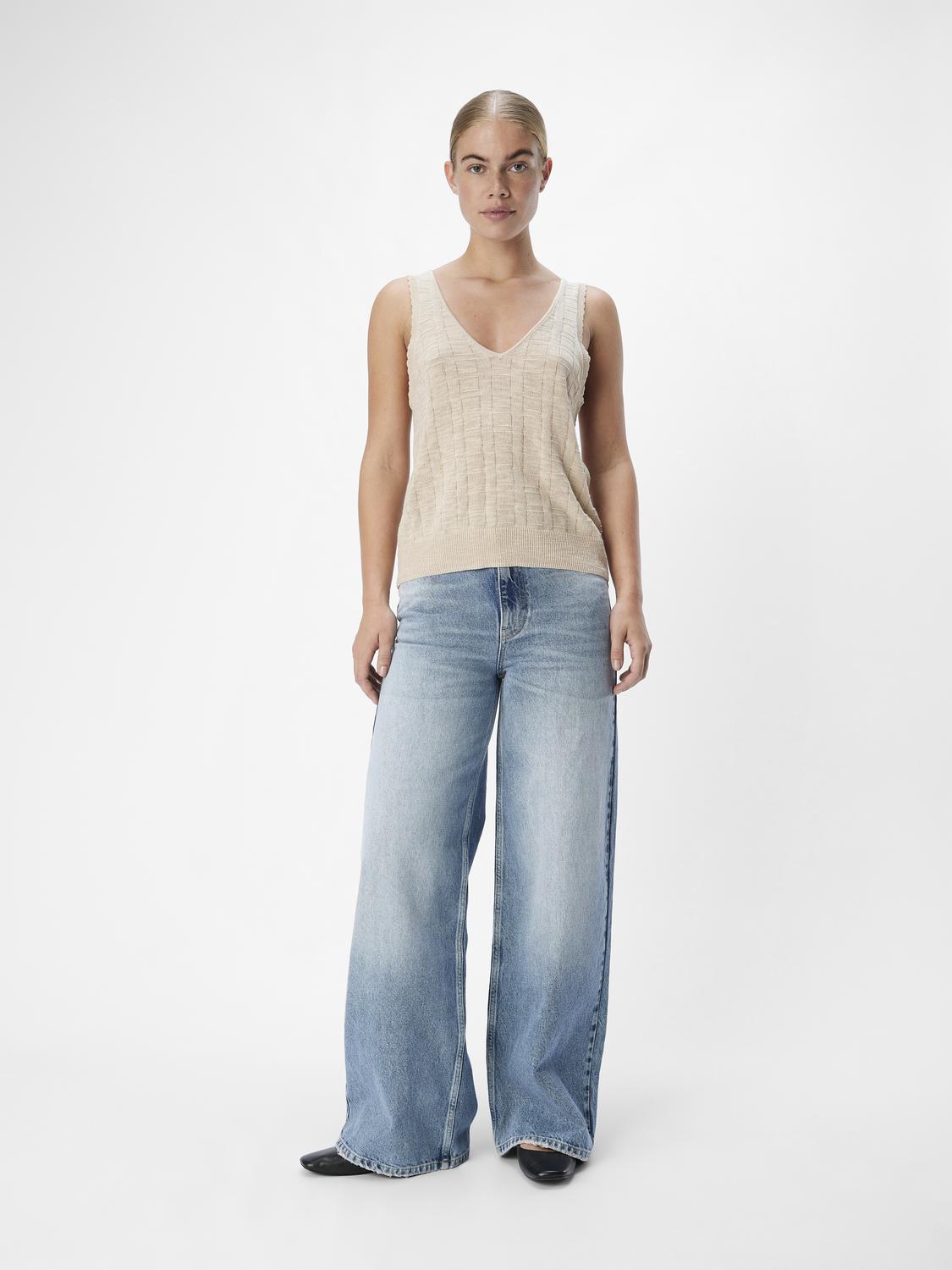 Dimka Women's Sleeveless Knit Top - Soft Summer Casual V-Neck Blouse (Sandshell) | Perfect for Beach Outings, Date Nights & Office Wear