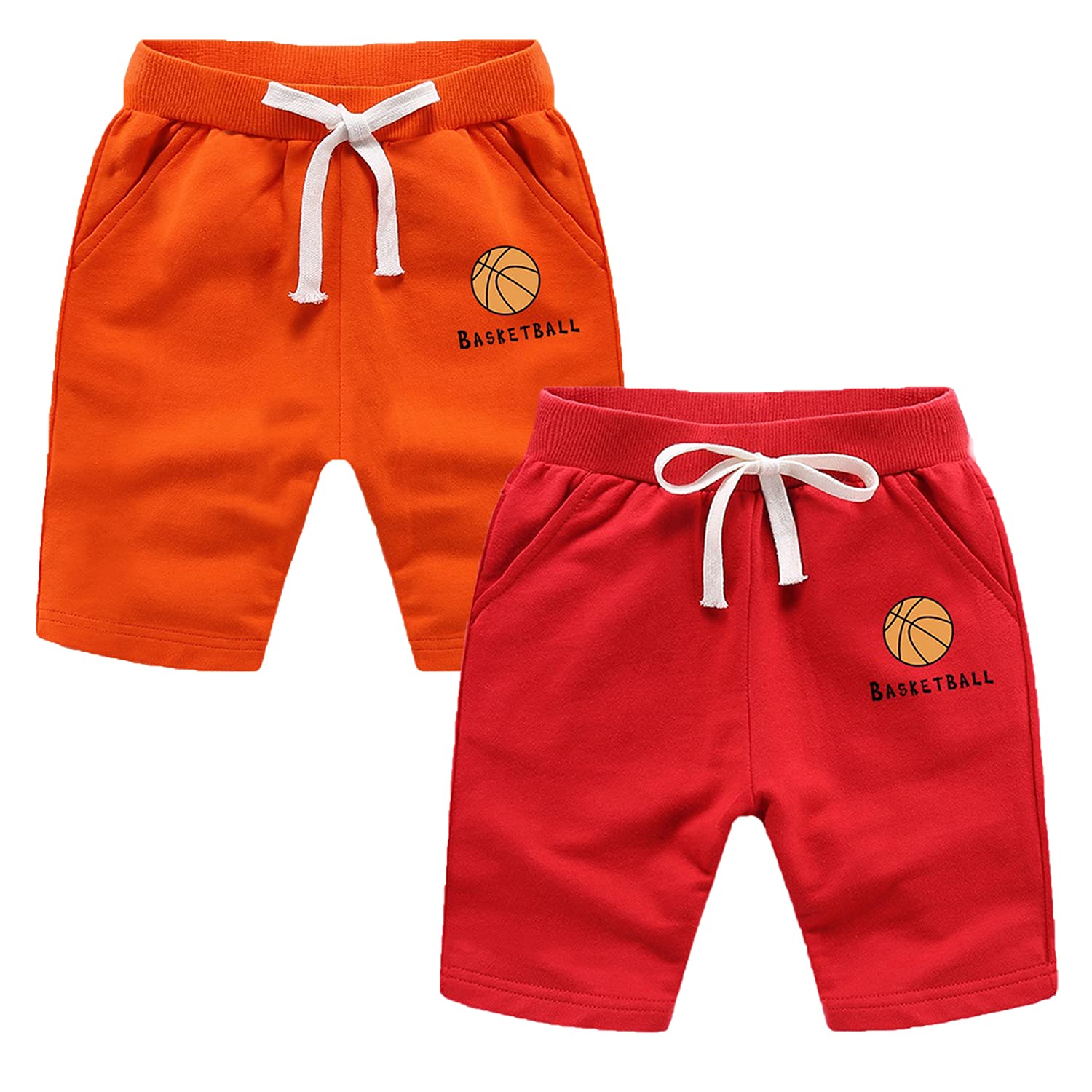 **Boys Girls Summer 2-Pack Basketball Shorts – Toddler Baby Cotton Pull-On Athletic Shorts with Pockets & Drawstring – Perfect for Playtime, Sports & Casual Wear**