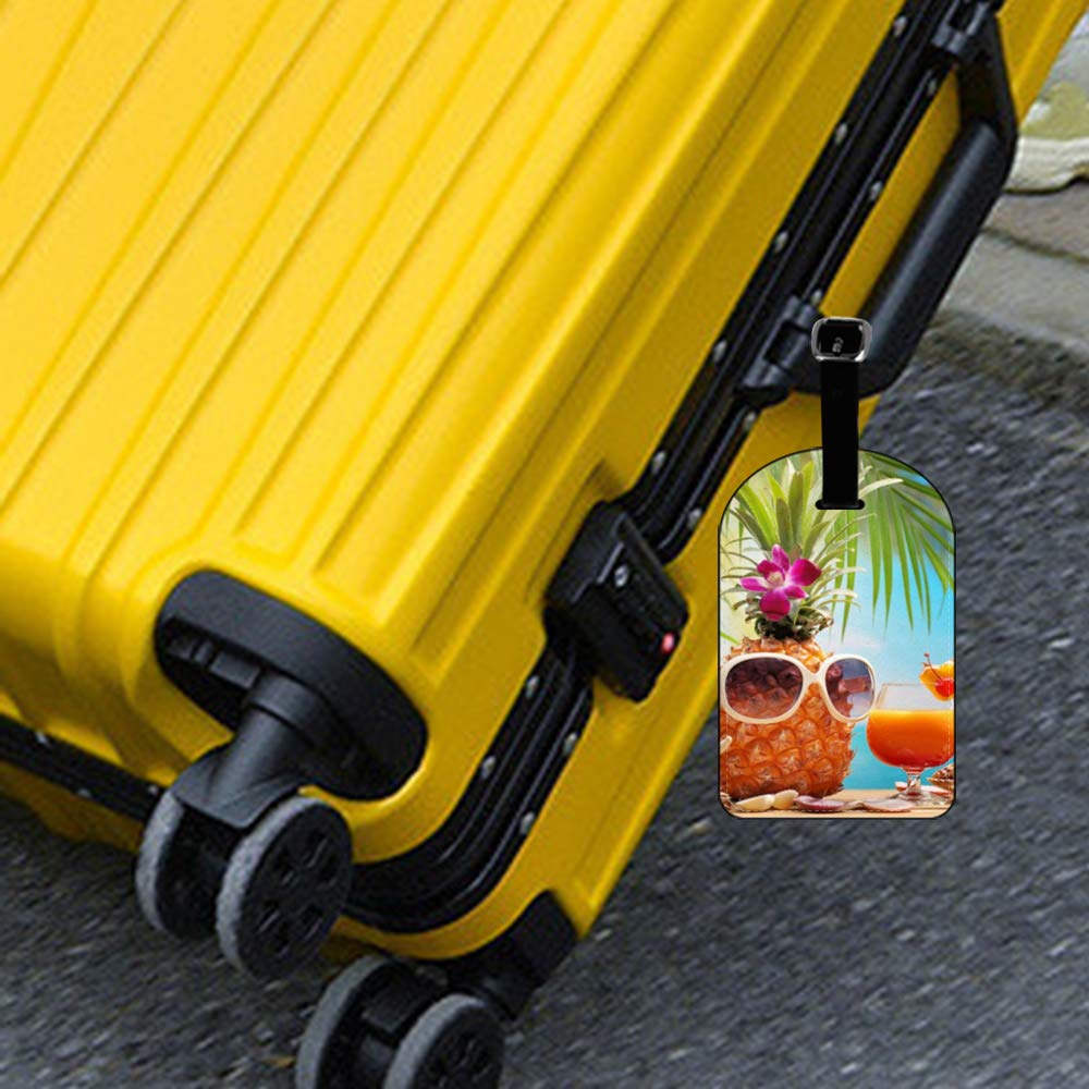 Tropical Pineapple Luggage Tag - Leather Travel ID Label for Suitcases & Bags - Waterproof & Durable Name Tag (1 Pack) - Perfect for Beach Vacations, Air Travel & Cruise Trips