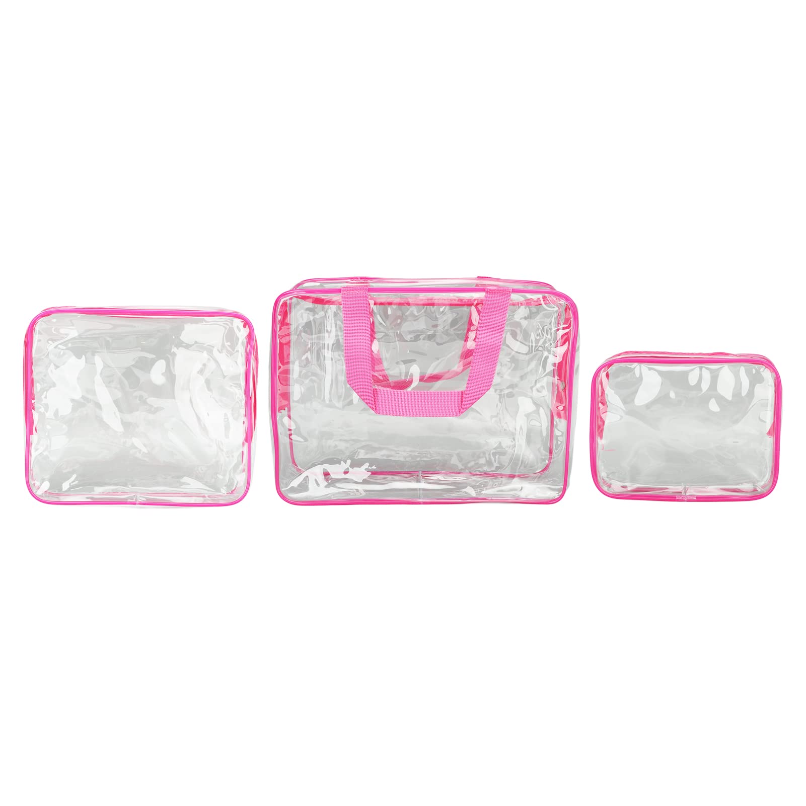 EXCLUZO 3-Pack Clear Makeup Bags - Durable Transparent Travel Cosmetic Organizer with Smooth Zipper, Waterproof Gym & Sports Lunch Tote (Rose Red) | Perfect for Travel, Gym, Beach & Daily Essentials Storage