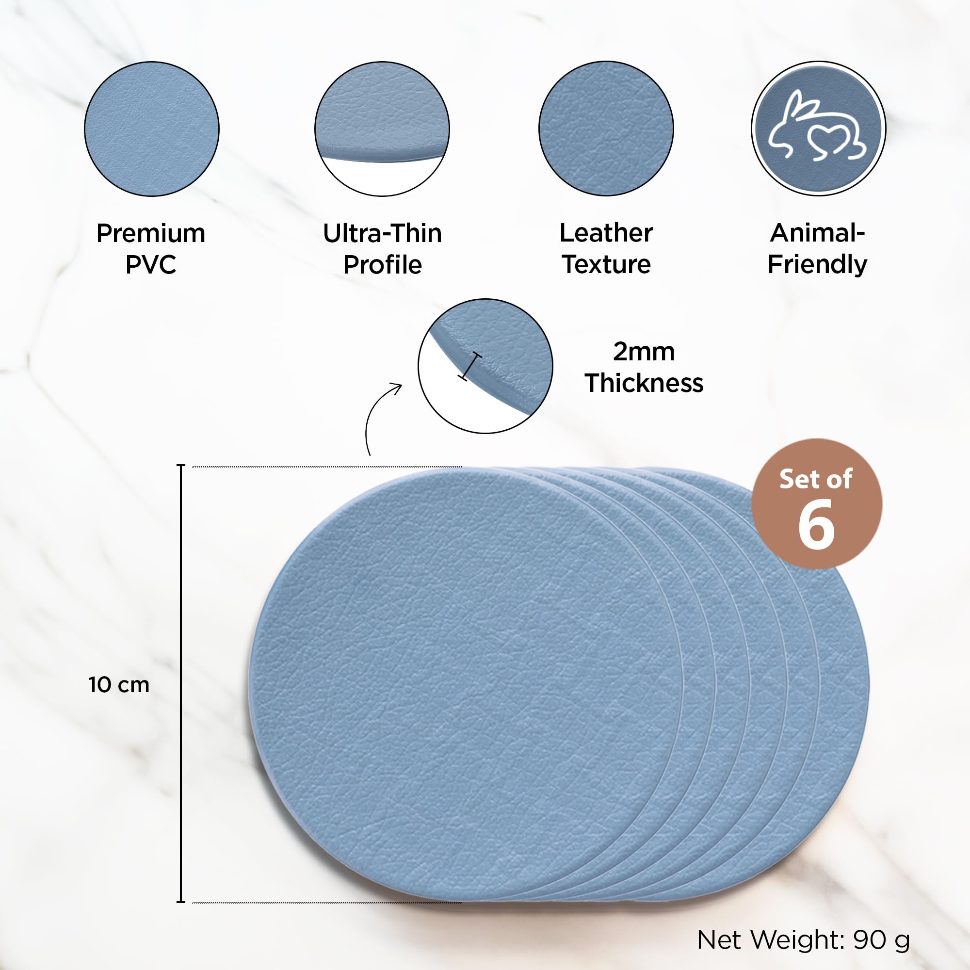 UMAI Tea Coaster Set of 6 with Stand - 10cm Diameter, 2mm Thick Non-Slip Coasters for Dining Table | Heat Resistant Drink Mats for Hot Pots & Mugs | Perfect Housewarming Gift & Kitty Party Favors for Women (Blue) | Ideal for Tea Parties, Coffee Tables & Home Decor