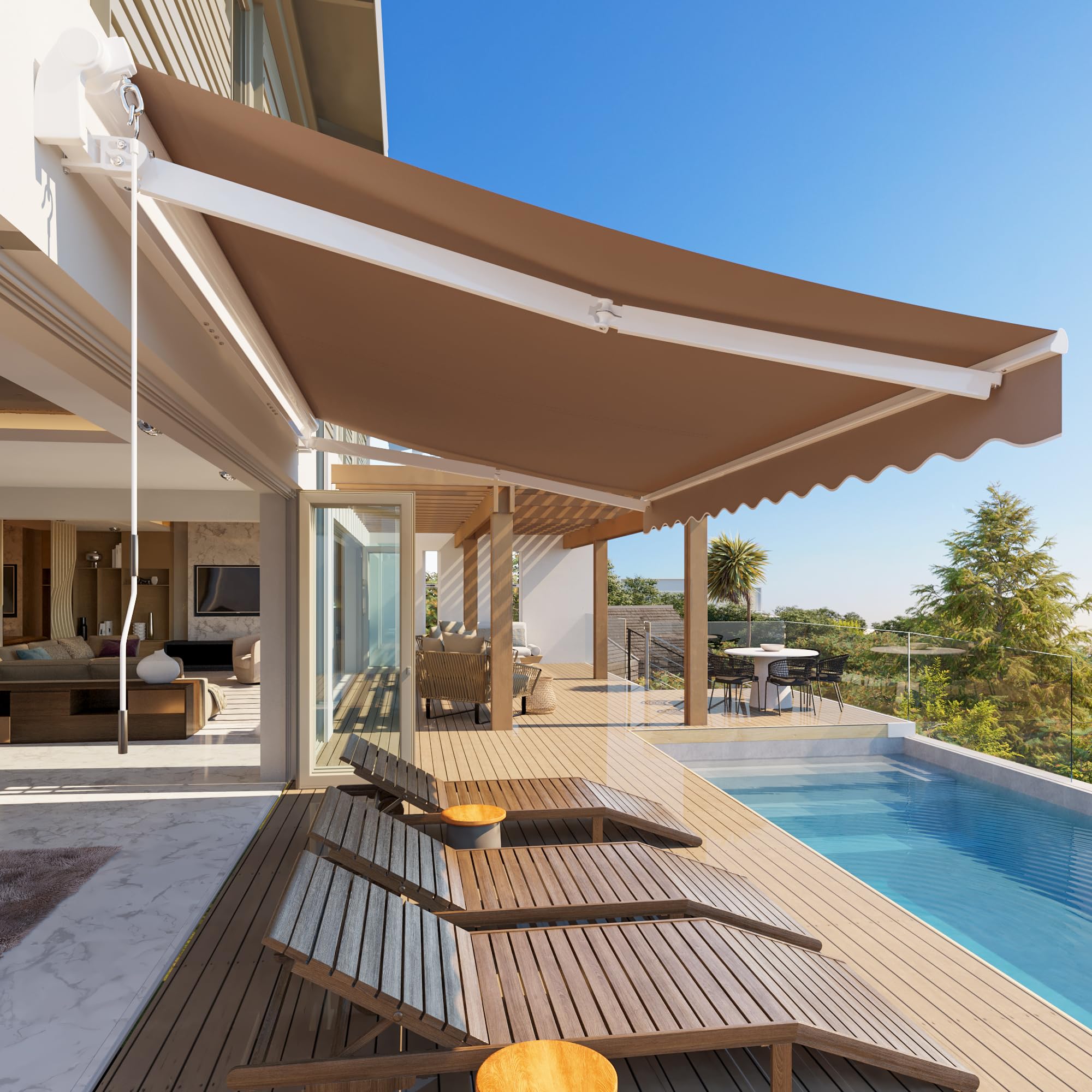 10x8 ft Retractable Patio Awning - Sun Shade Shelter Cover for Outdoor Spaces | Perfect for Shops, Restaurants, Cafes, Courtyards & Balconies | UV Protection & Weather Resistant | Ideal for Outdoor Dining, Lounging & Entertaining