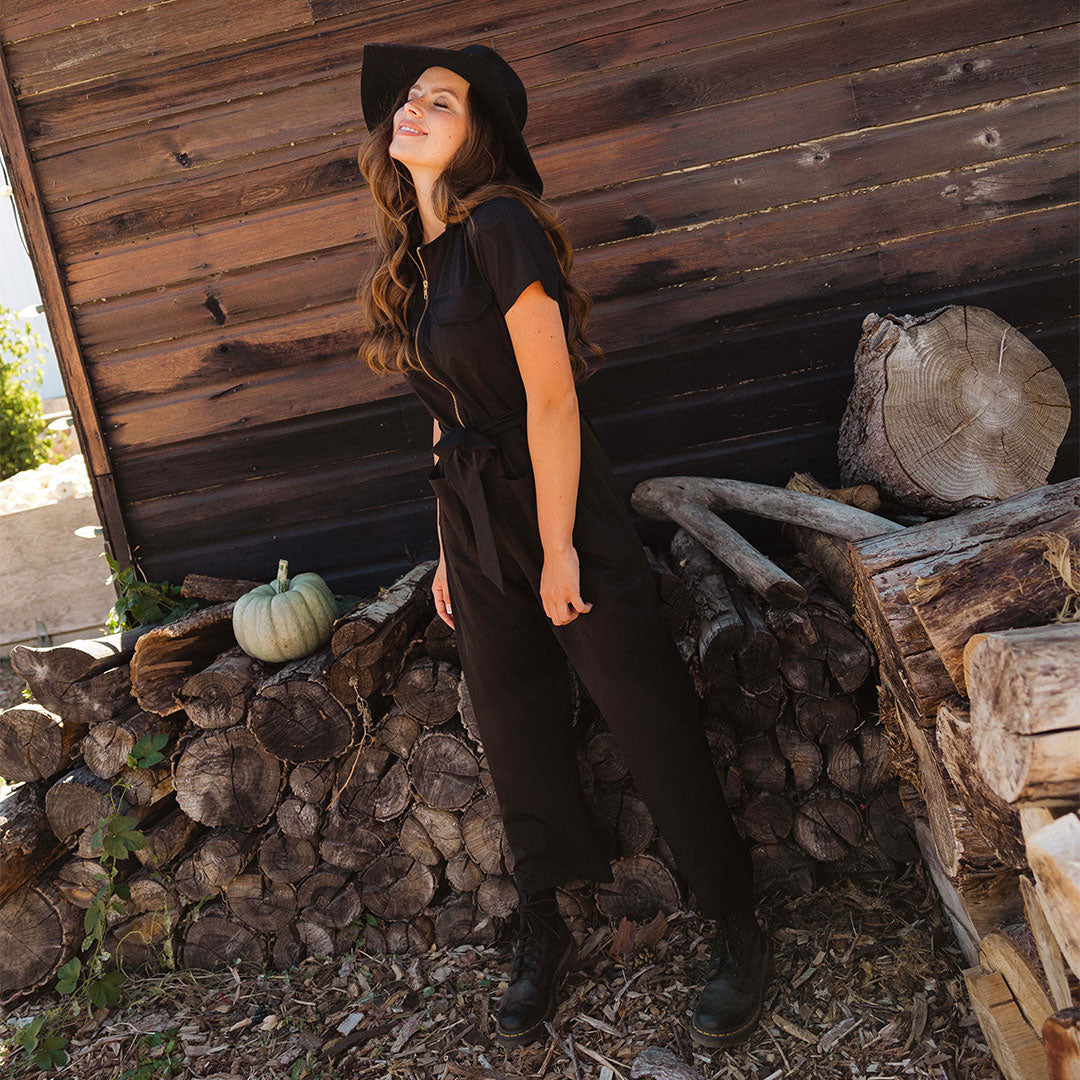 Stylish Black City Jumpsuit for Women - Trendy One-Piece Romper with Pockets | Perfect for Urban Outings, Nightlife & Casual Wear