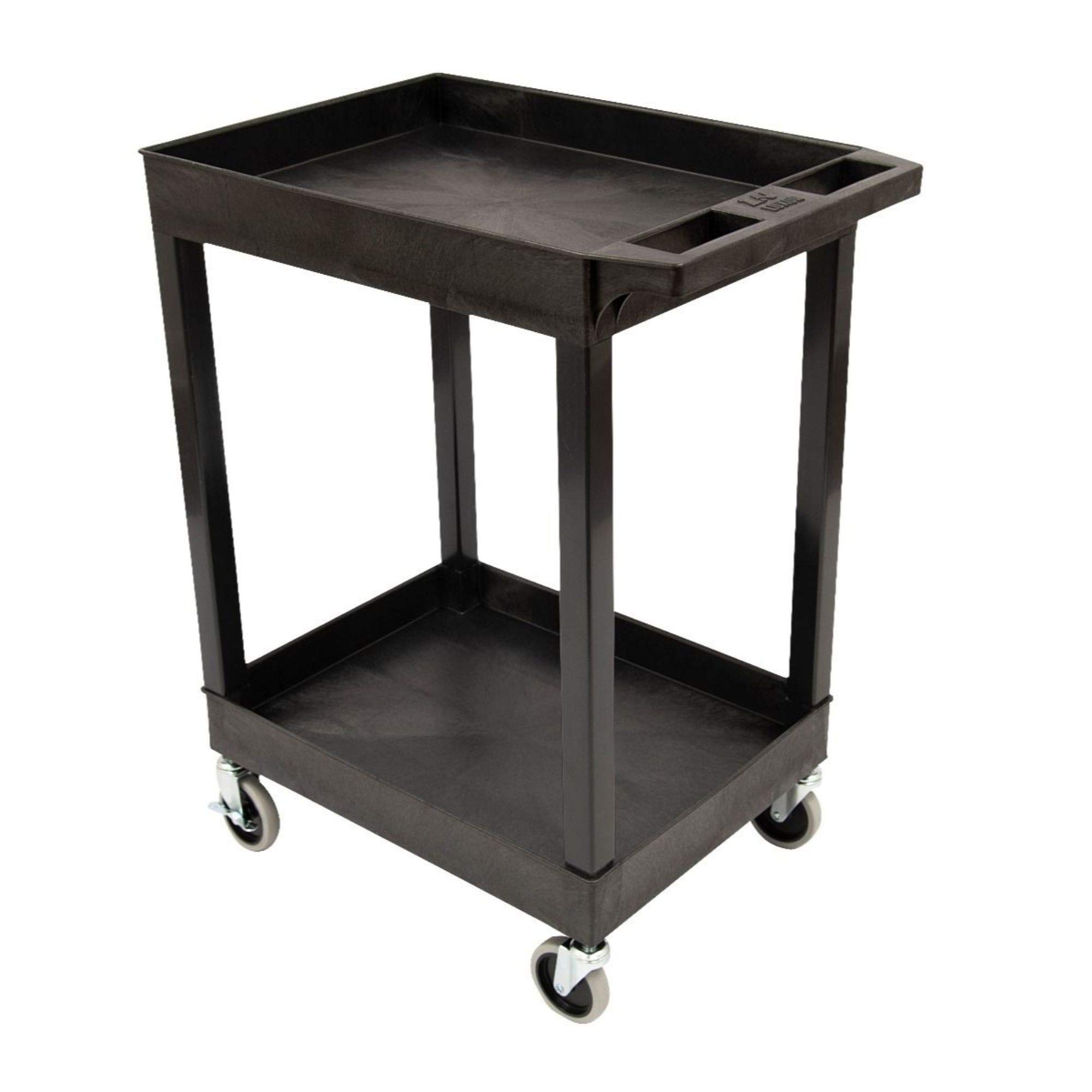 LUXOR SEC11-B-OUTRIG 24x18 Inch Heavy Duty Plastic Utility Cart with 2 Shelves & Outrigger Bins - Perfect for Commercial Kitchens, Restaurants, and Industrial Workspaces