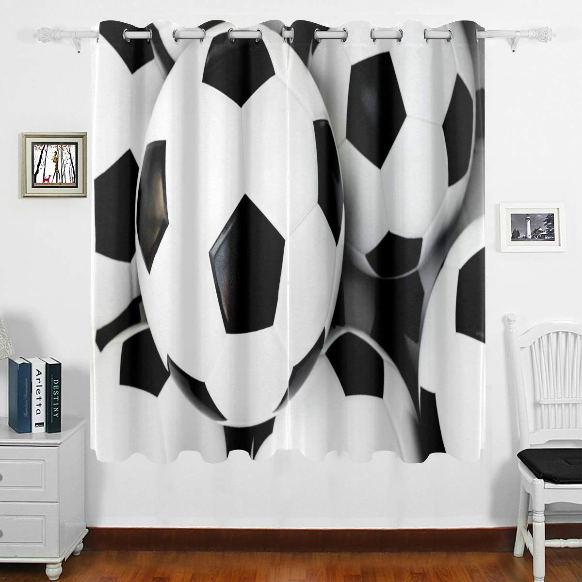 DOMIKING Blackout Curtains for Bedroom - Thermal Insulated Football Soccer Design Window Drapes with Grommet Top (63x55 Inch) - Perfect for Darkening Bedrooms, Living Rooms & Home Theater Rooms