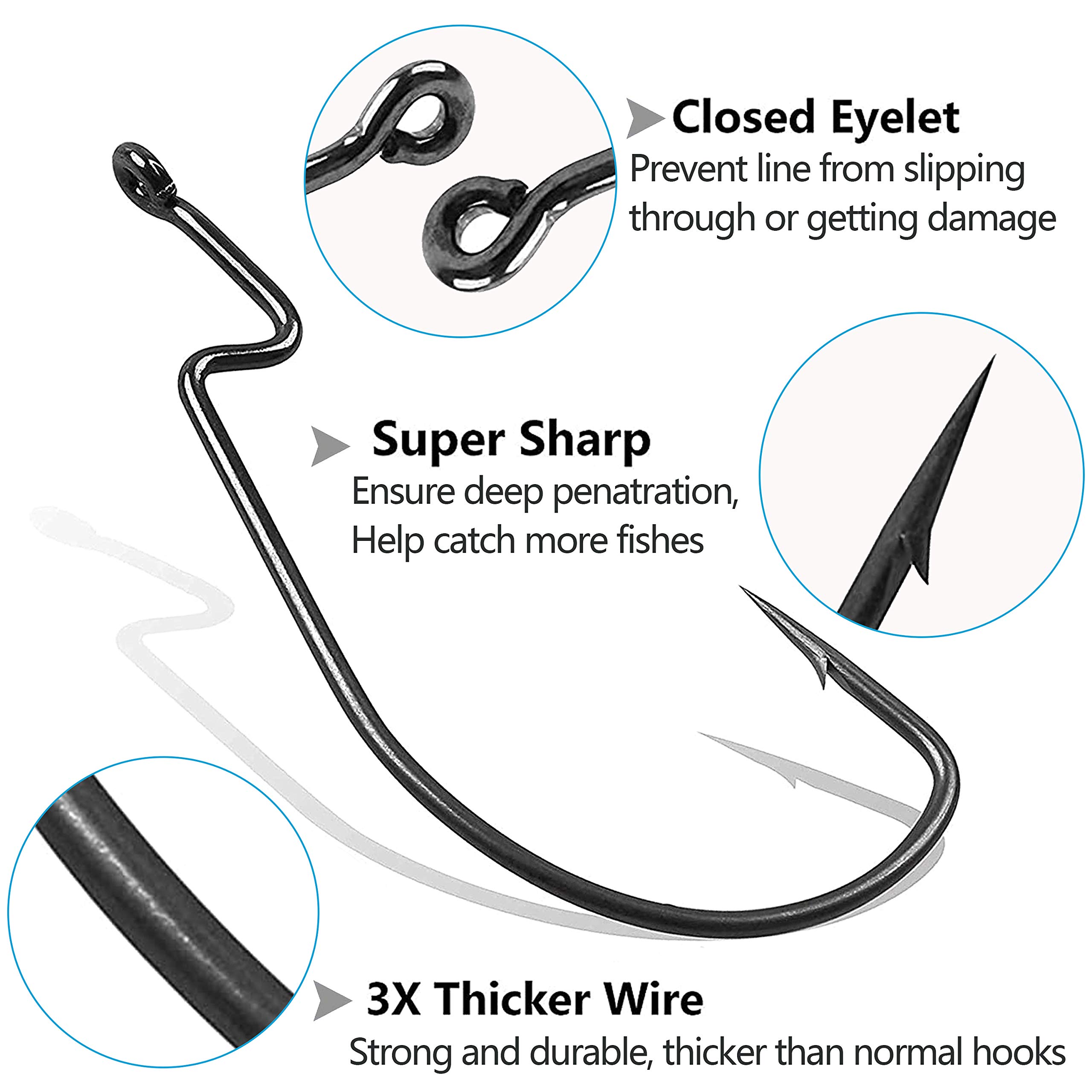 3X Strong EWG Offset Worm Hooks - Texas Rig Bass Fishing Hooks for Soft Plastic Baits (1-5/0 Size) - Perfect for Bass, Trout & Freshwater Fishing | Ideal for Weedless Presentations & Jigging
