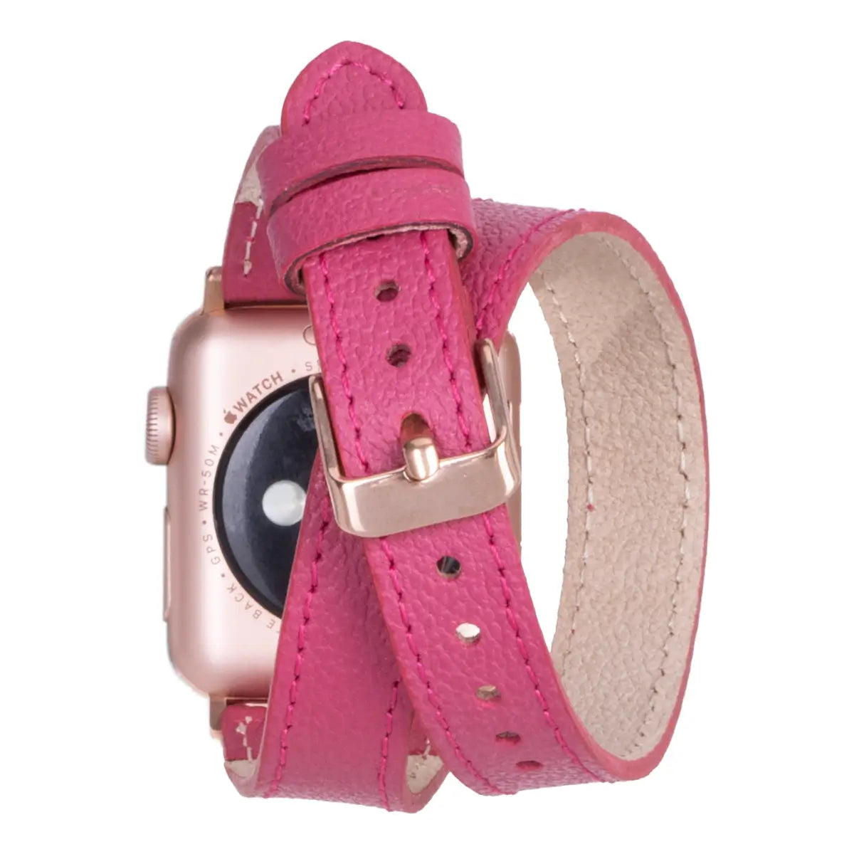 Slim Fuchsia Leather Double Tour Apple Watch Band for Women - Elegant & Durable Replacement Strap for Work, Gym & Everyday Wear