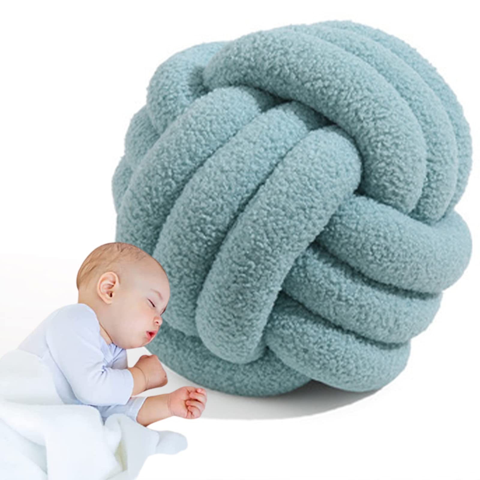 SRHMYJJ Soft Knotted Ball Throw Pillow - Plush Round Knot Cushion for Bedroom & Living Room Decor - Handmade Home Accent Pillow (Light Blue, 11 inch) - Perfect for Sofa, Chair, Nursery & Cozy Reading Nook