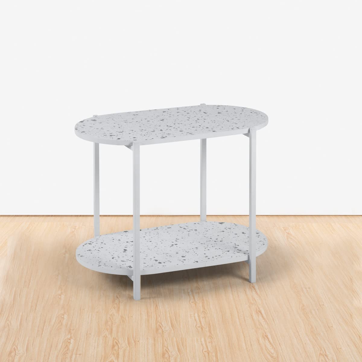 2 Tier End Table with Storage Shelves - Small Space Nightstand for Bedroom, Living Room, Hallway - White Side Table for Sofa, Couch, Snacks - Easy Assembly - Perfect for Apartments, Dorms & Cozy Spaces