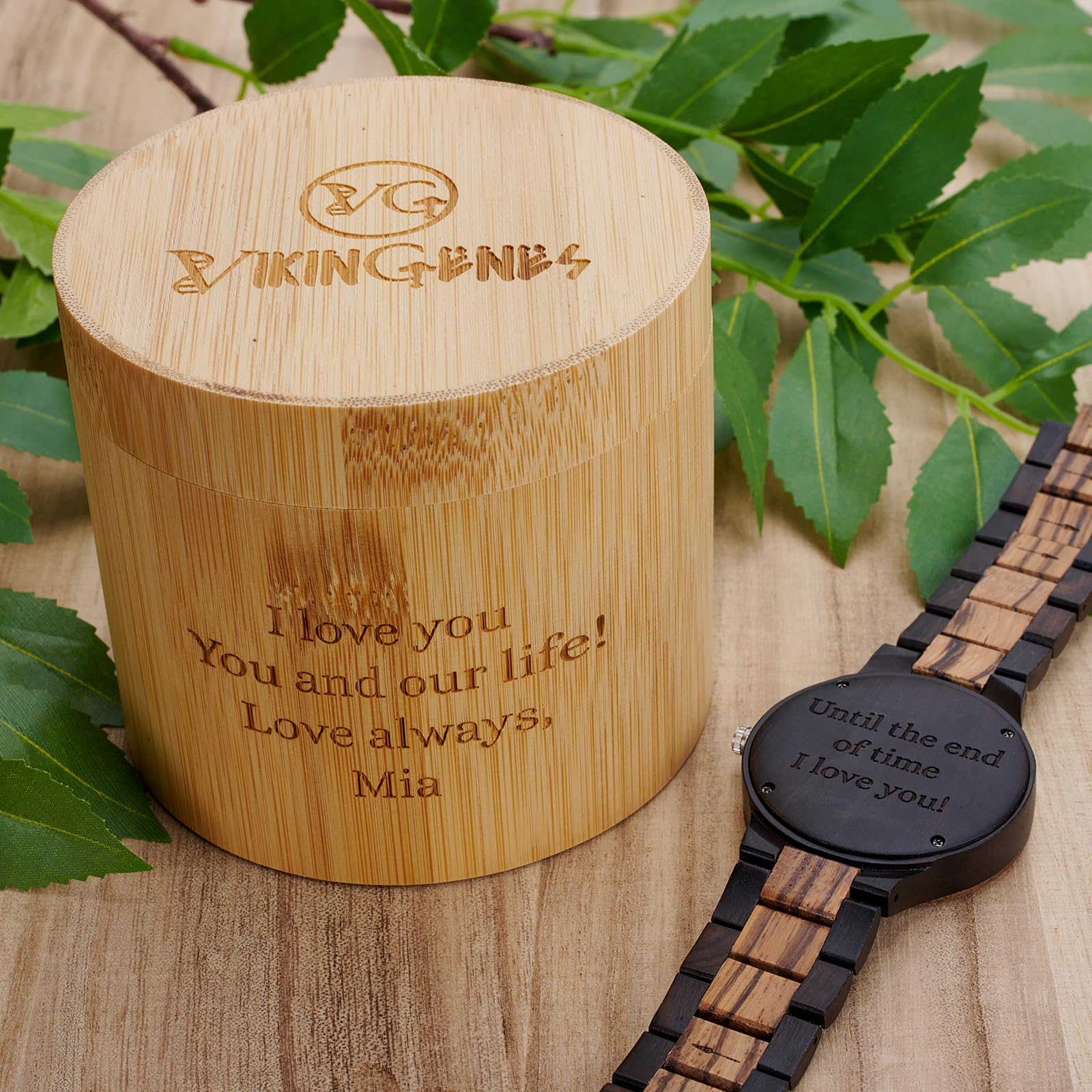Premium Viking-Themed Wooden Watches for Men – Handcrafted Engraved Wooden Chronograph Wristwatch – Personalized Luxury Gift for Him – Custom Name/Date Engraving – Perfect for Outdoor Adventures, Business Meetings & Unique Gifts