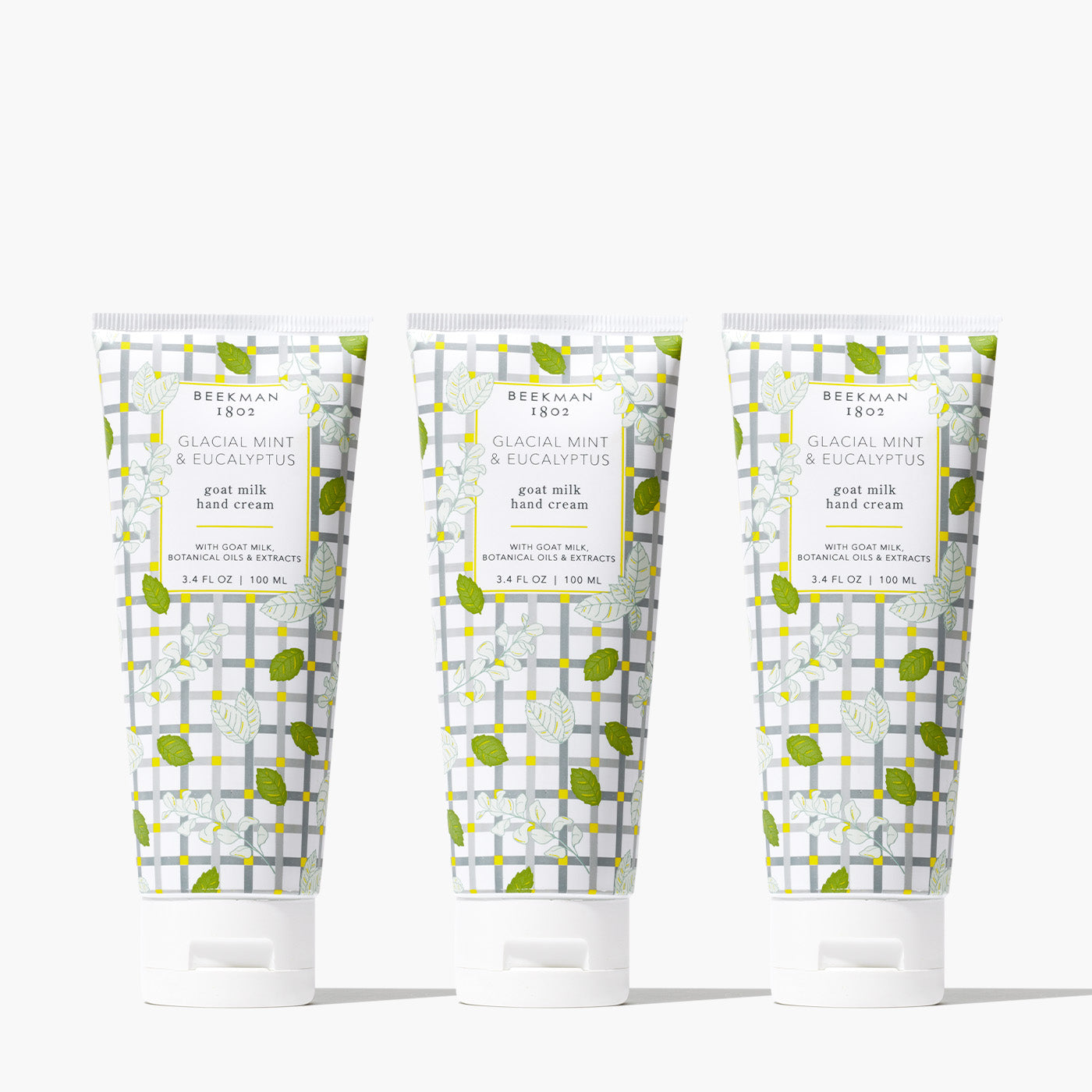 Glacial Mint & Eucalyptus Goat Milk Hand Cream Set of 3 - Ultra Moisturizing Natural Skincare for Dry Hands - Perfect for Winter Care, Office Use & Gift Giving