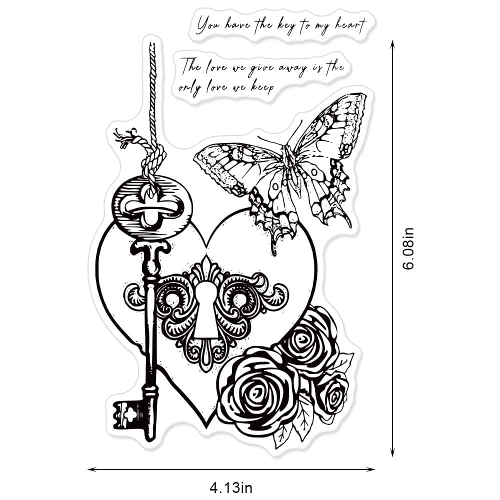 Valentine's Day Love Letter Butterfly Clear Stamps Set - Transparent Rubber Stamps for Card Making, Scrapbooking, Photo Albums & Paper Crafts - Romantic Background Stamps with Key Love Words for DIY Greeting Cards & Wedding Invitations