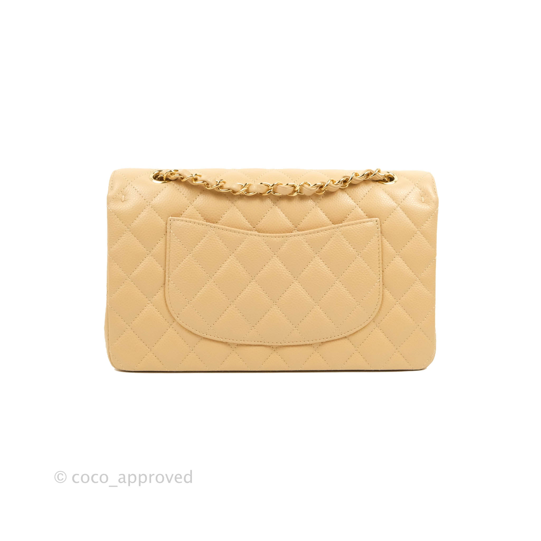 Chanel Classic Medium Double Flap Bag Quilted Beige Caviar Leather with Gold Hardware - Luxury Designer Handbag for Women, Perfect for Work, Evening & Special Occasions