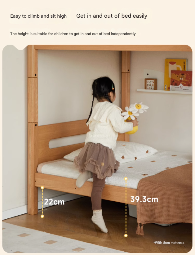 Solid Beech Wood Bunk Bed with Guardrails - Sturdy & Safe for Kids' Bedroom, Dormitory, or Guest Room