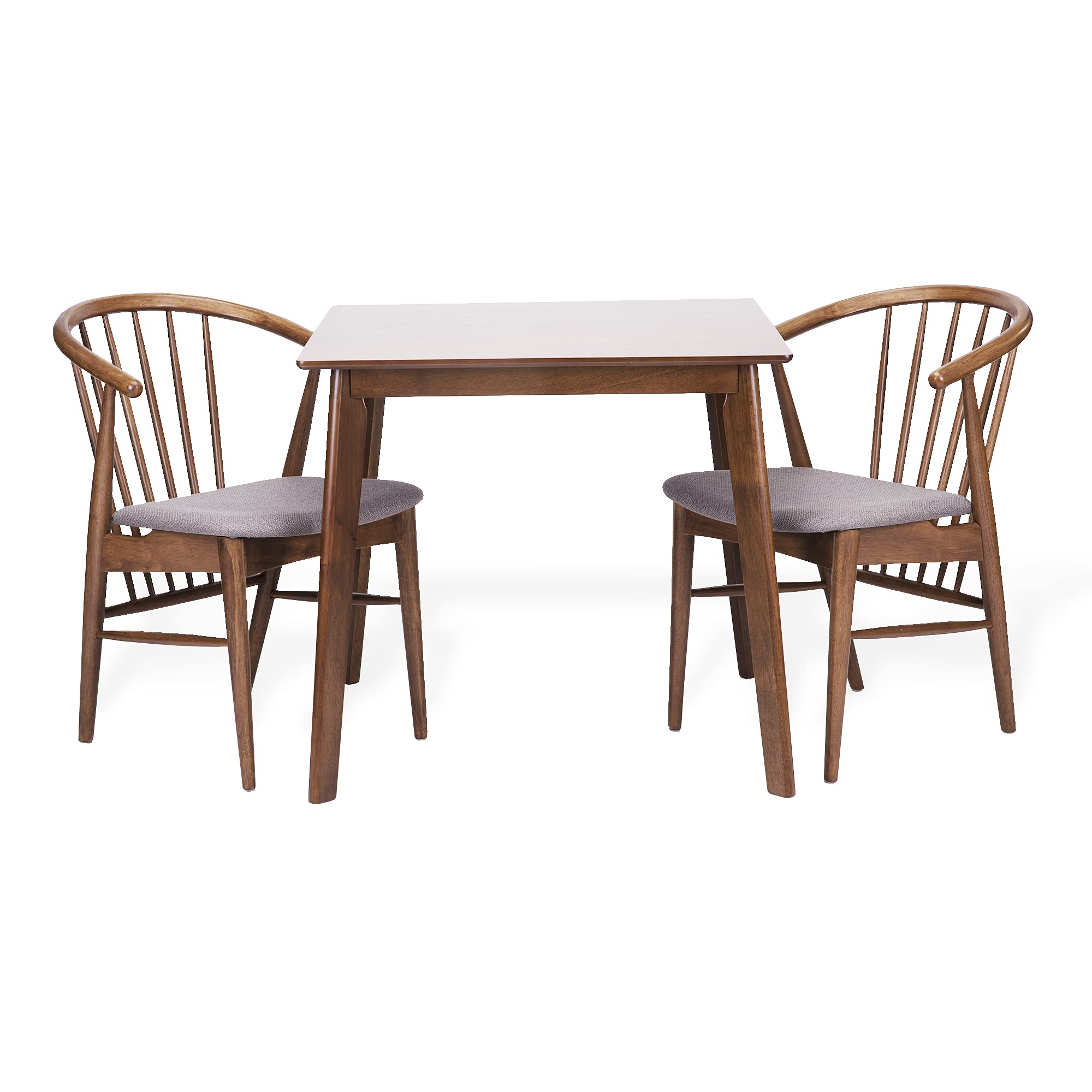 Set of 2 Modern Toby Dining Chairs with Square Table - Solid Wood Kitchen Set with Padded Seat in Medium Brown & Light Gray Cushion - Perfect for Small Spaces, Breakfast Nooks & Cozy Dining Areas