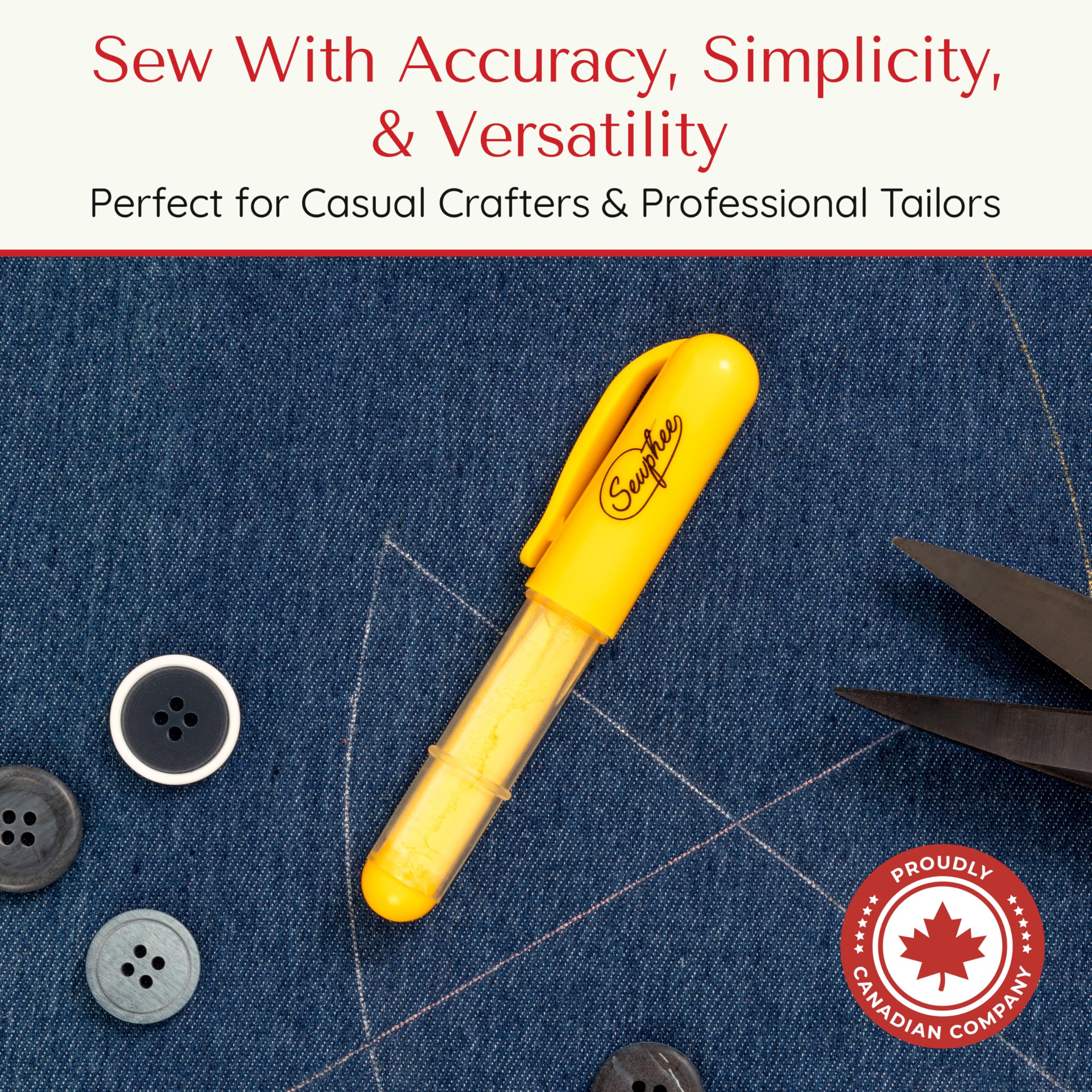 **Premium Fabric Markers for Sewing & Tailoring – Ergonomic Chalk Pen with Precision Dosing Wheel for Sharp Lines – Washable & Fade-Resistant Marking Pens for Cotton, Silk & Most Fabrics – White & Yellow 2-Pack – Ideal for Quilting, Dressmaking & DIY Crafts**