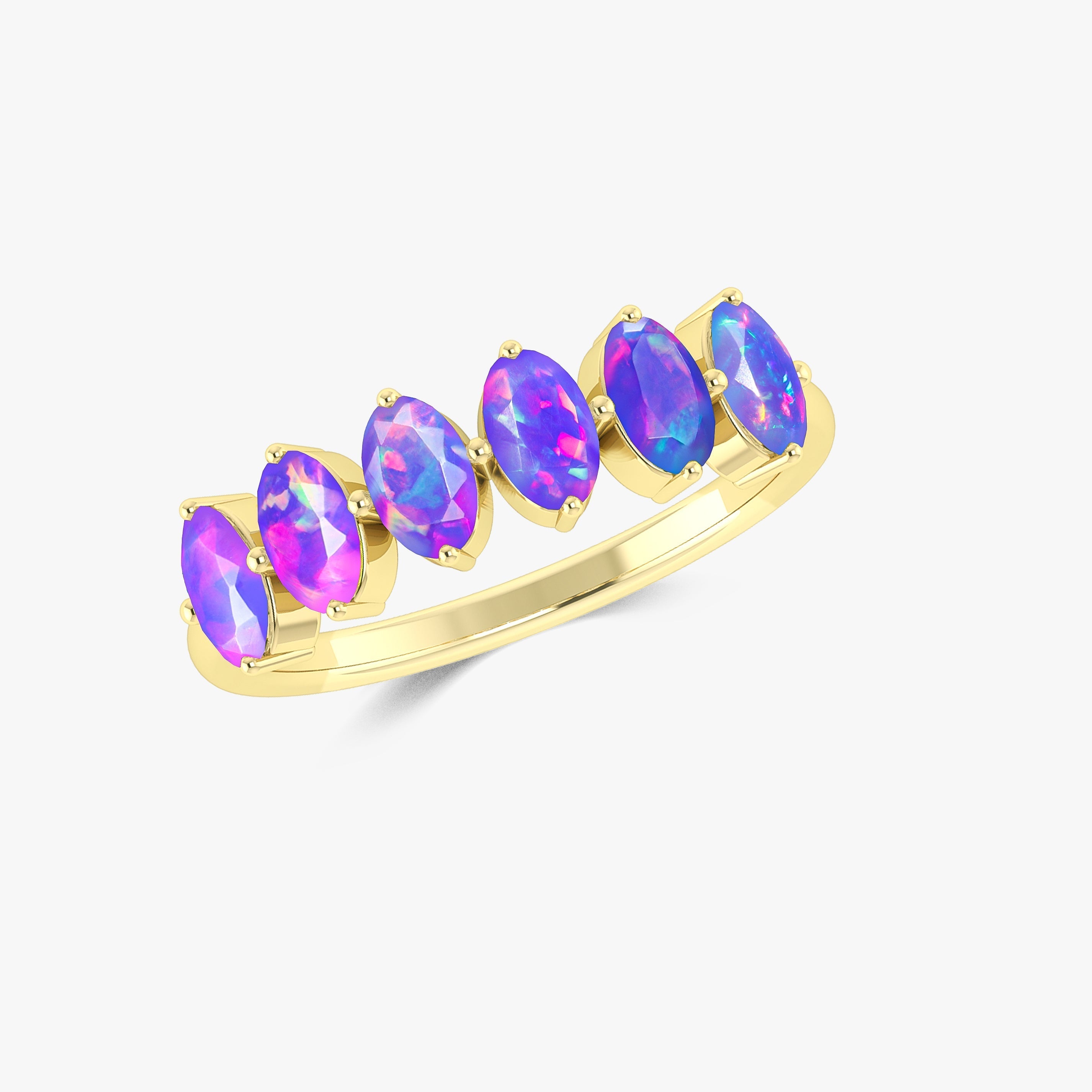 Lavender Fire Oval Opal Gemstone Ring for Women - Elegant Bohemian Jewelry for Engagement, Wedding & Everyday Wear
