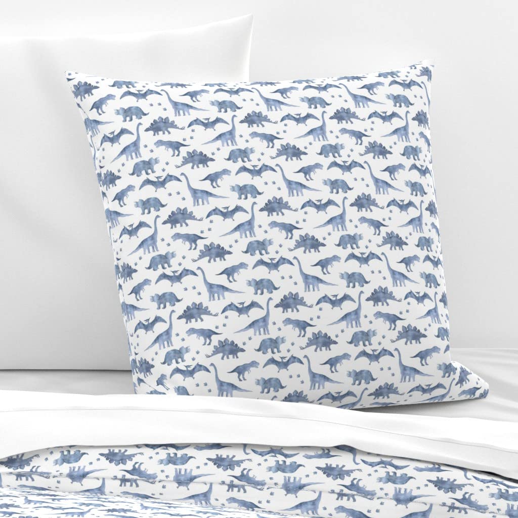 Custom Watercolor Dinosaurs Blue Gray Print Cotton Sateen Euro Sham - Soft Baby Boy Dino Bedding for Nursery & Kids Room Decor