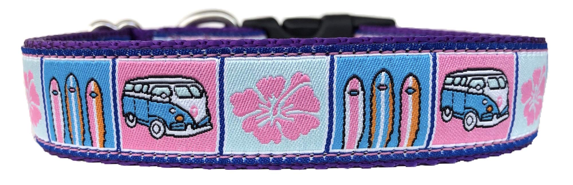 Pink Surfboards Dog Collar for Medium to Large Dogs - Handmade in USA - Durable & Stylish Pet Accessory for Beach, Pool & Outdoor Adventures