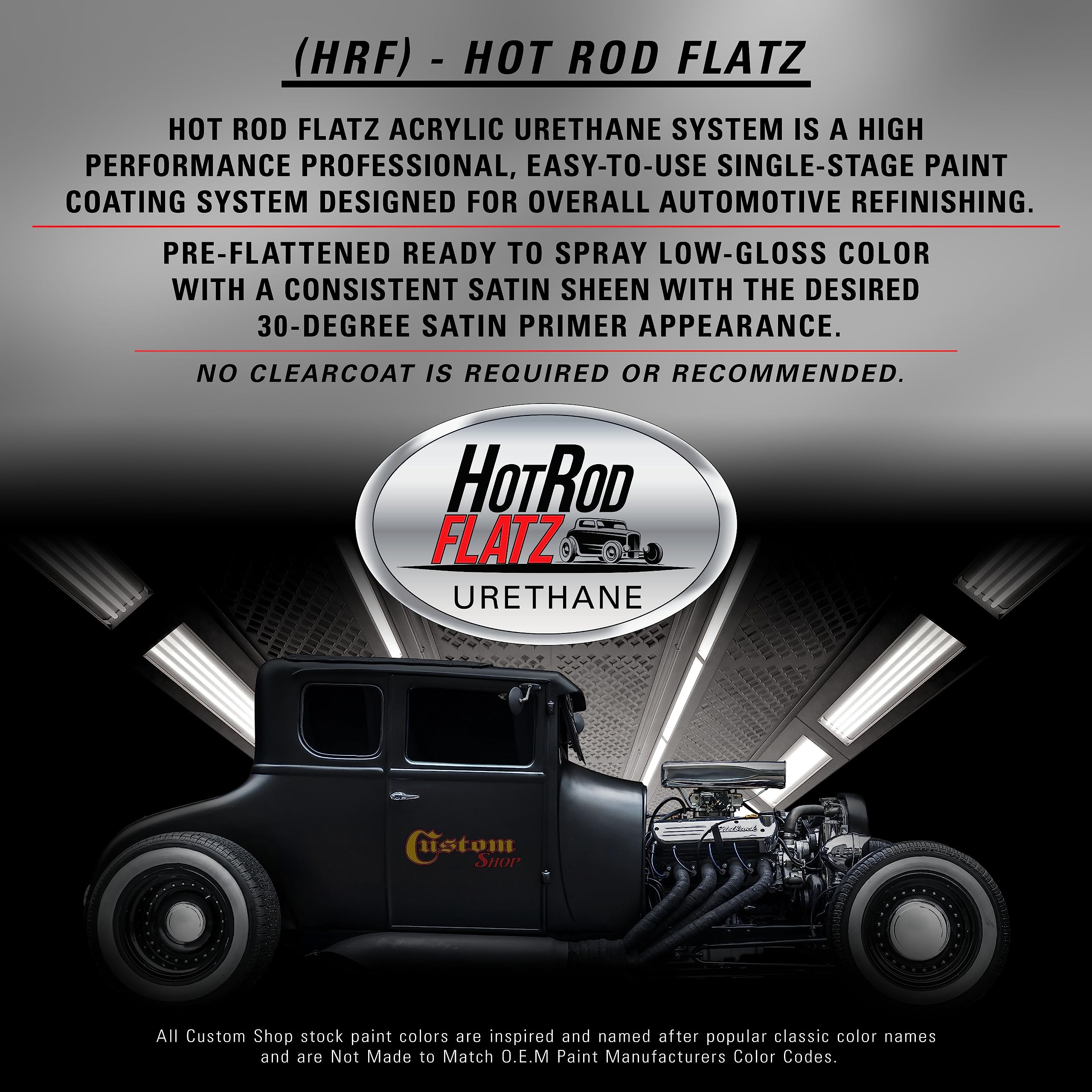 Custom Shop Rally Red Hot Rod Flatz Flat Matte Satin Urethane Auto Paint Gallon Kit - Professional Low Sheen Automotive Coating for Cars & Trucks (4:1 Mix Ratio) - Perfect for Hot Rod Restoration, Custom Paint Jobs & Vehicle Refinishing