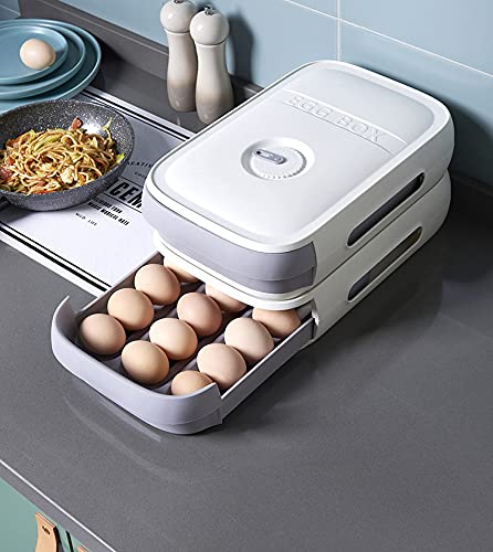 Plastic Egg Storage Box with Lid - Kitchen & Fridge Organizer for Eggs (White)