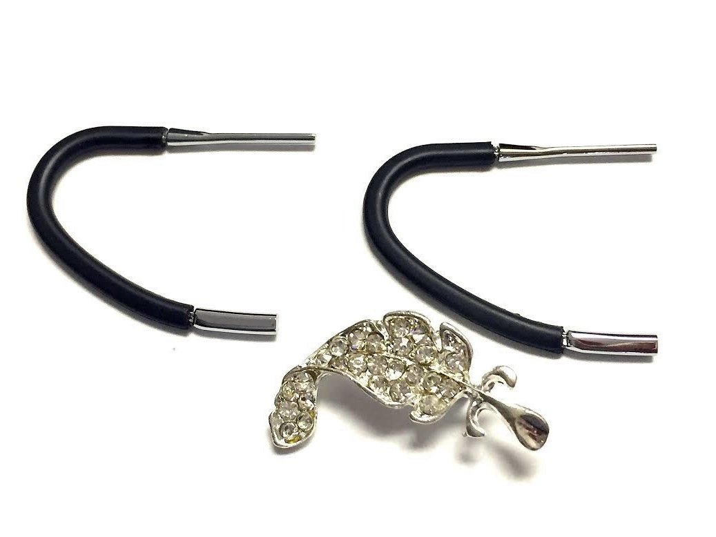 2-Pack Replacement Metal Earhooks for BlueAnt Q3 Q2 Q1 Wireless Headsets with Crystal Feather Brooch - Comfortable Secure Fit for Workouts, Running & Office Use