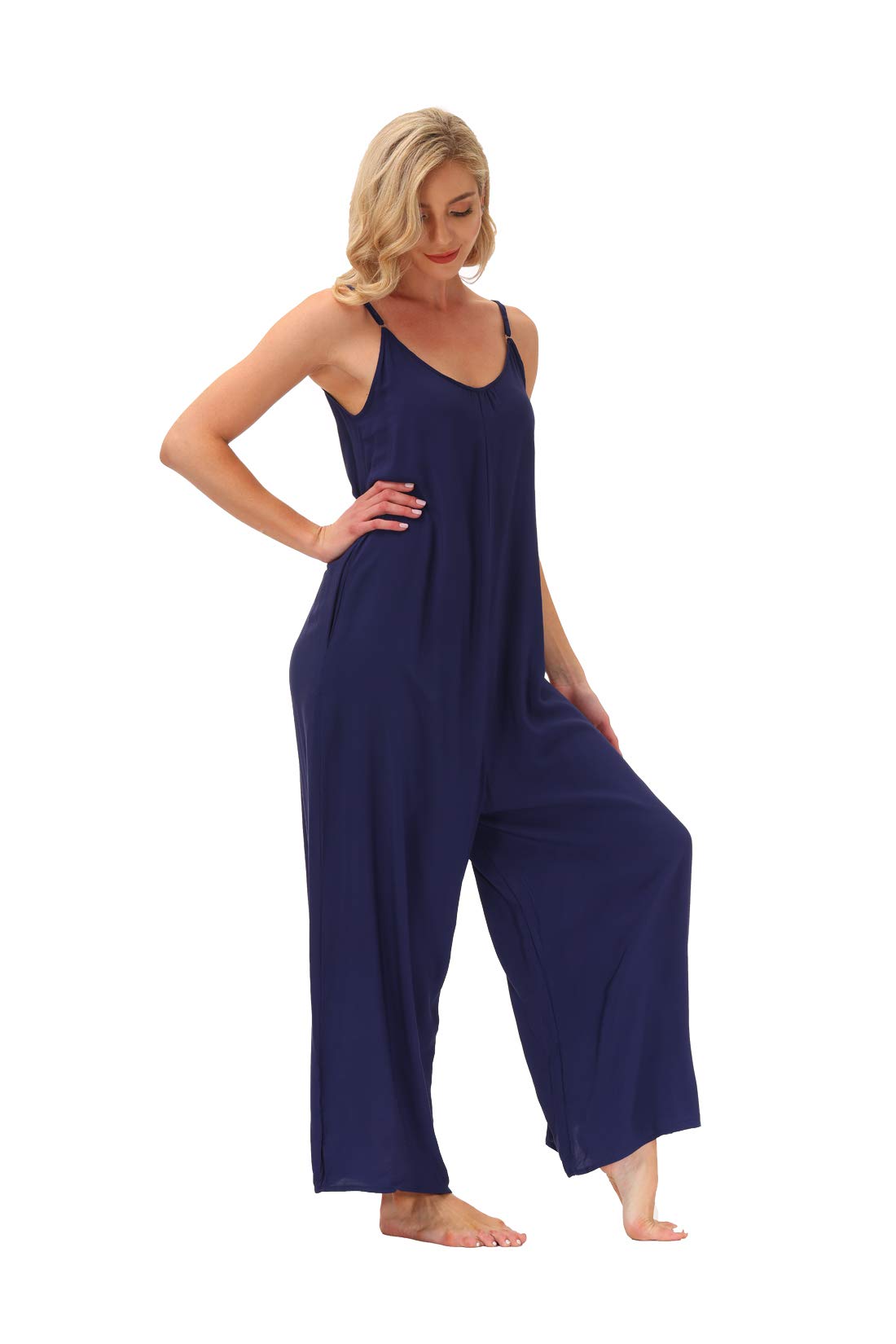 Wexcen Women's Floral Wide Leg Jumpsuit - Sleeveless Spaghetti Strap Casual Romper with Pockets | Boho Chic Loose Fit Long Jumpsuit for Summer, Beach, Vacation & Outdoor Activities