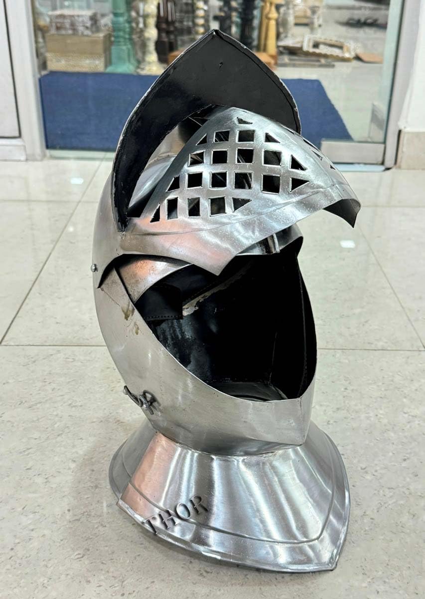 THOR INSTRUMENTS Medieval Knight Helmet - Silver Crusader Battle Armor Close Helmet for LARP, Cosplay & Historical Reenactment