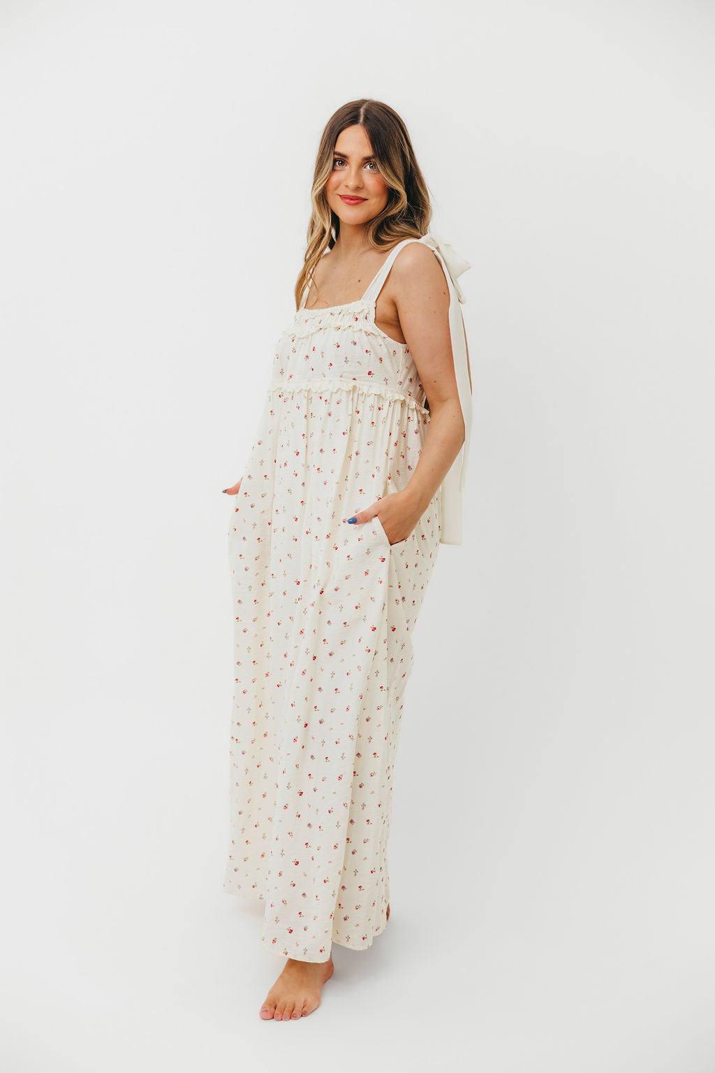 Ellery Women's Floral Maxi Dress with Bow Straps - Bump Friendly Maternity Dress for Pregnancy, Nursing & Postpartum - Perfect for Baby Showers, Weddings & Summer Vacations