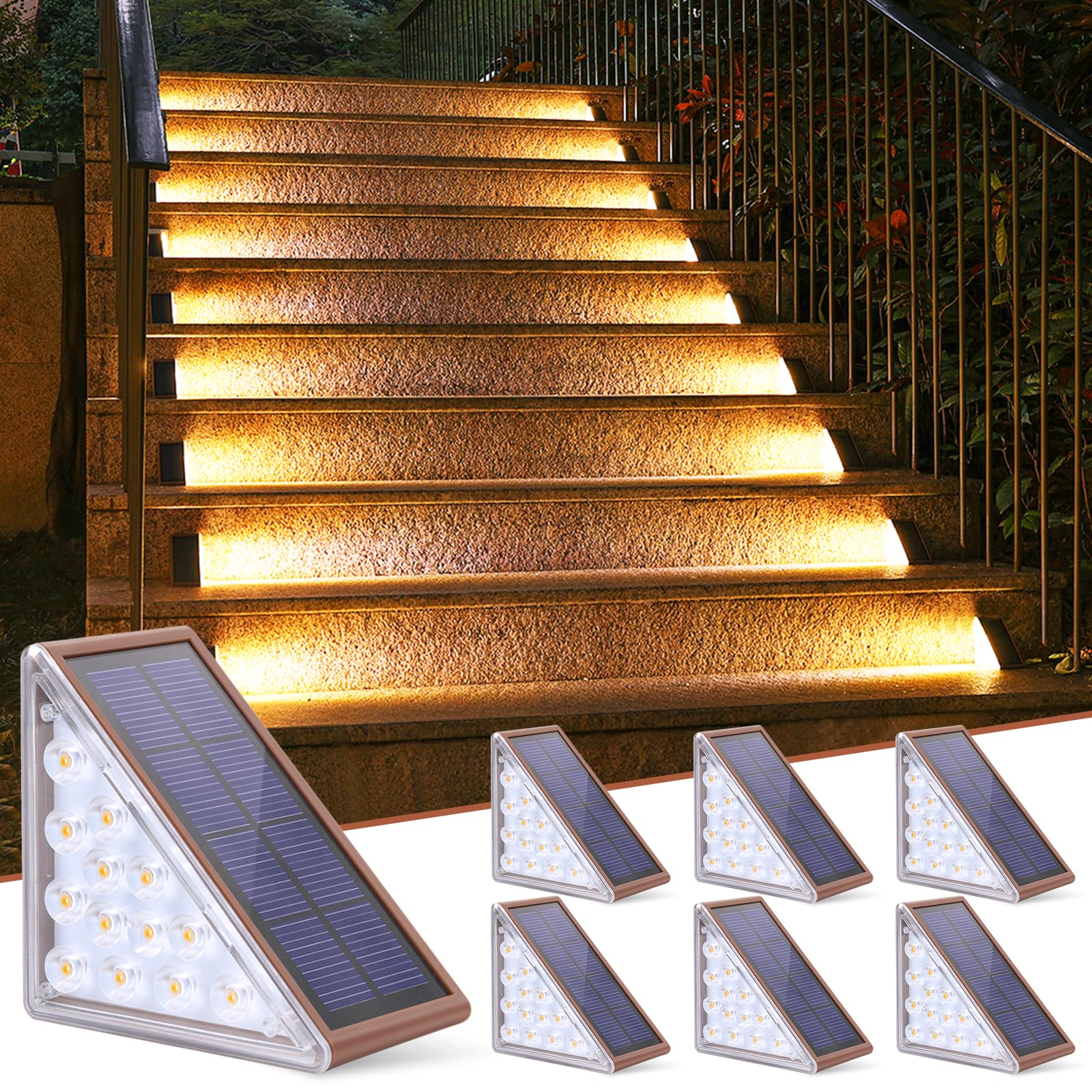 NIORSUN Solar Step Lights - 6 Pack Warm White LED Outdoor Stair Lights for Patio, Garden, Pathway & Deck Lighting | Waterproof & Automatic Dusk to Dawn