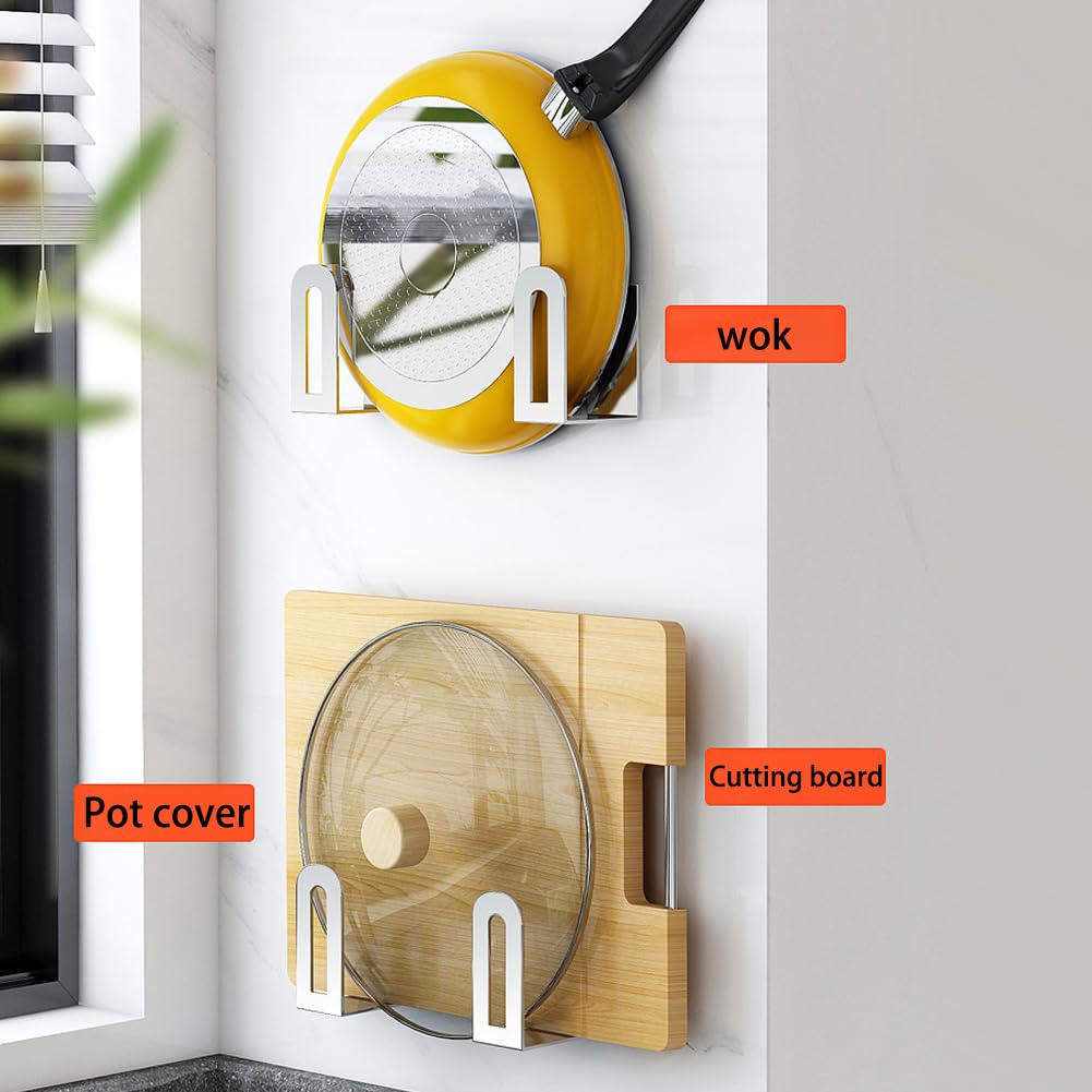 Self-Adhesive Stainless Steel Pan Cover Rack - Space-Saving Pantry Organizer for Cutting Boards & Pot Lids - Perfect for Kitchen Cabinet, Drawer, or Wall Storage