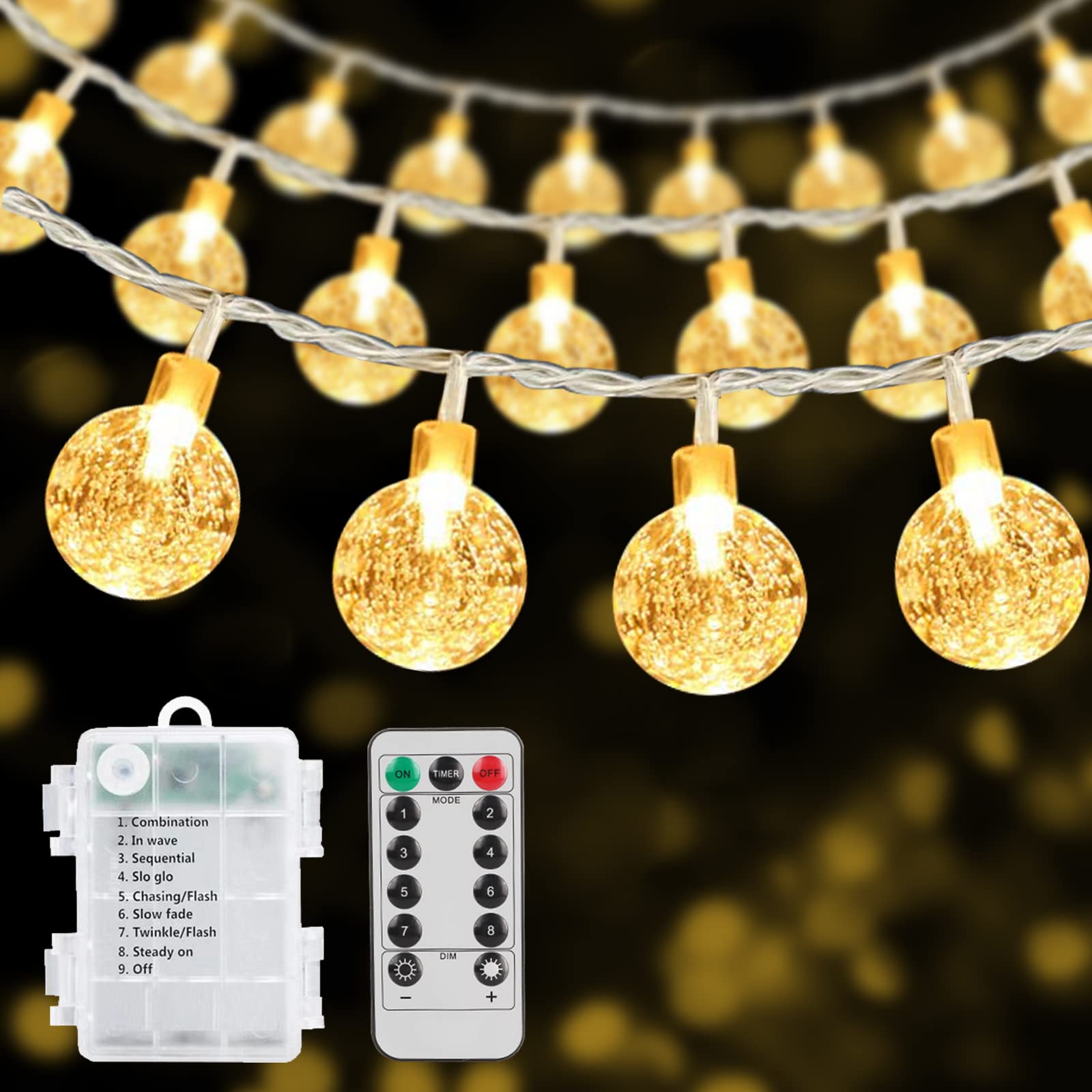 33FT 100LED Battery Operated Outdoor String Lights - Waterproof Remote Control with Timer & 8 Lighting Modes for Christmas, Bedroom, Party, Tent, Garden, Patio, Wedding, and Outdoor Decor (Indoor/Outdoor Use)