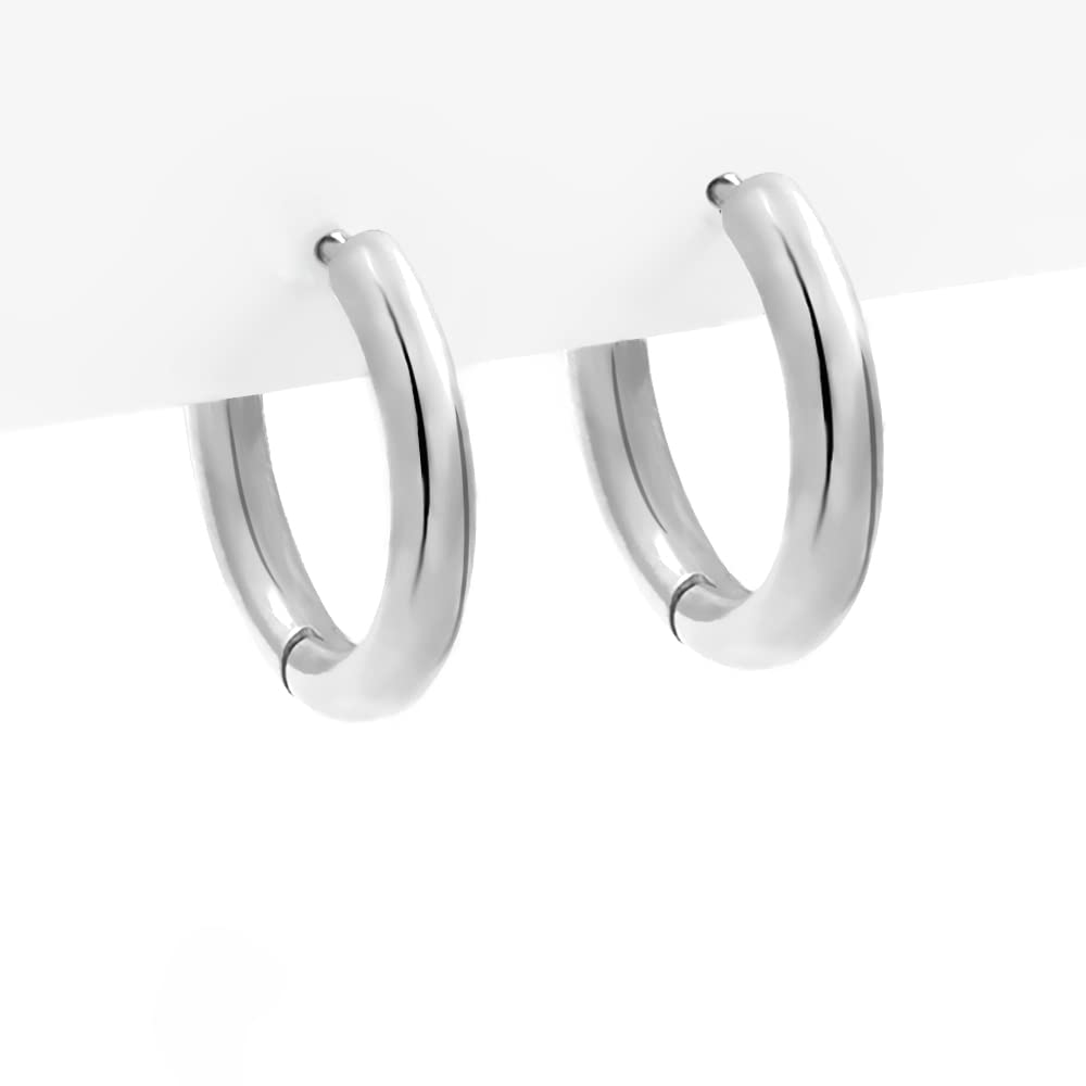 20MM Gold & Silver Small Hoop Earrings for Women & Men - Circle Round Huggie Earrings with Secure Bone Buckle - Minimalist Jewelry for Everyday Wear, Parties & Gifting (Silver Color)