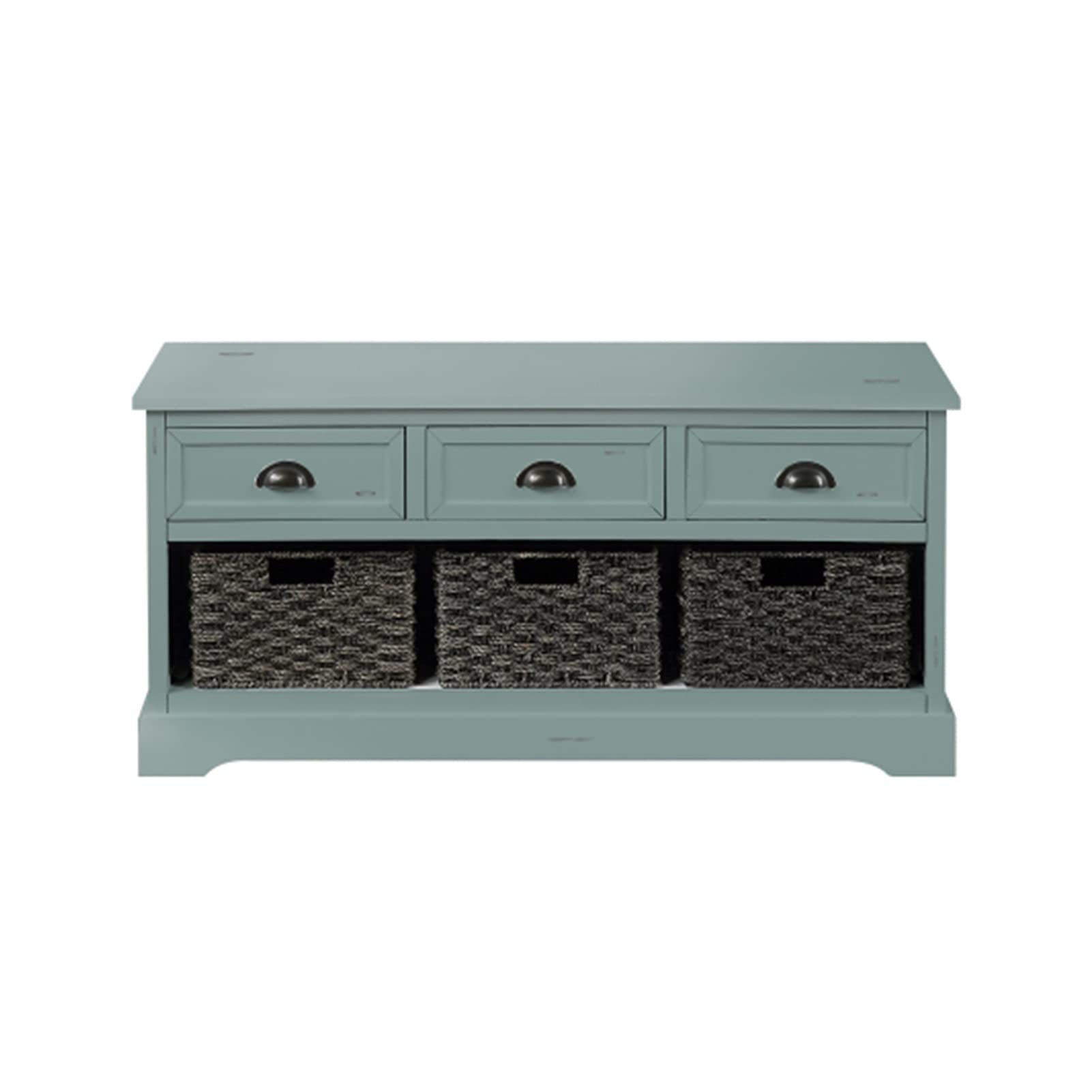 Wooden Shoe Storage Bench with 3 Drawers & Woven Baskets - Entryway Organizer for Shoes, Hats & Accessories - Perfect for Mudroom, Hallway or Bedroom Storage Solution