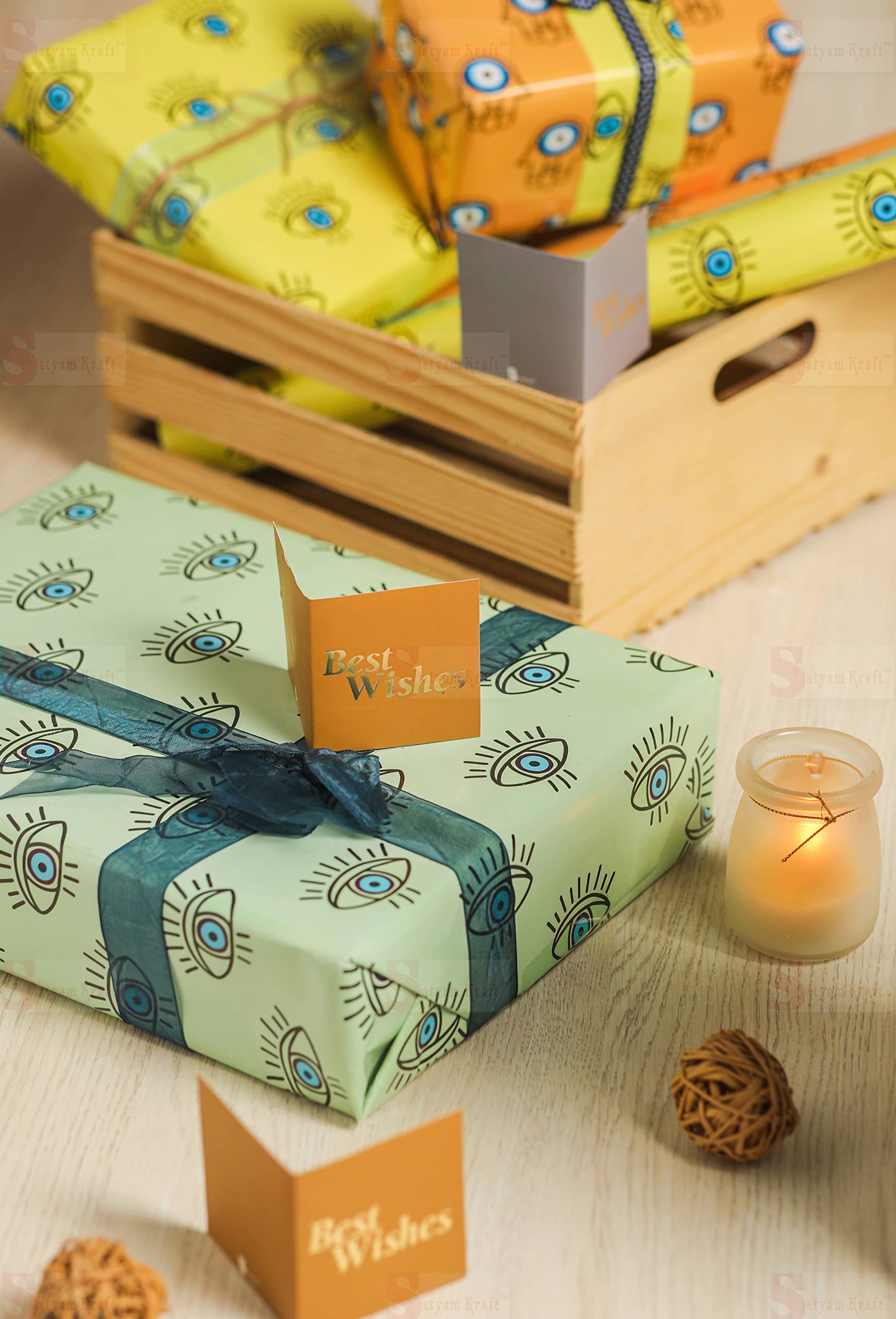 6-Piece Evil Eye Printed Gift Wrapping Paper Set - 28x19 Inch Mix Designs for Birthday, Wedding & Christmas Presents | Premium Wrapping Sheets for Party Favors, Gift Bags & Holiday Decorations