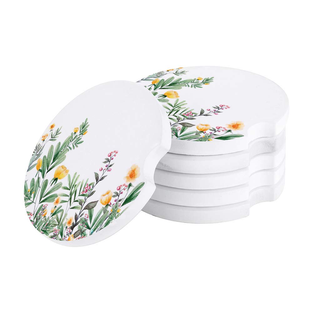 6-Pack Ceramic Car Coasters with Finger Notch - 2.6