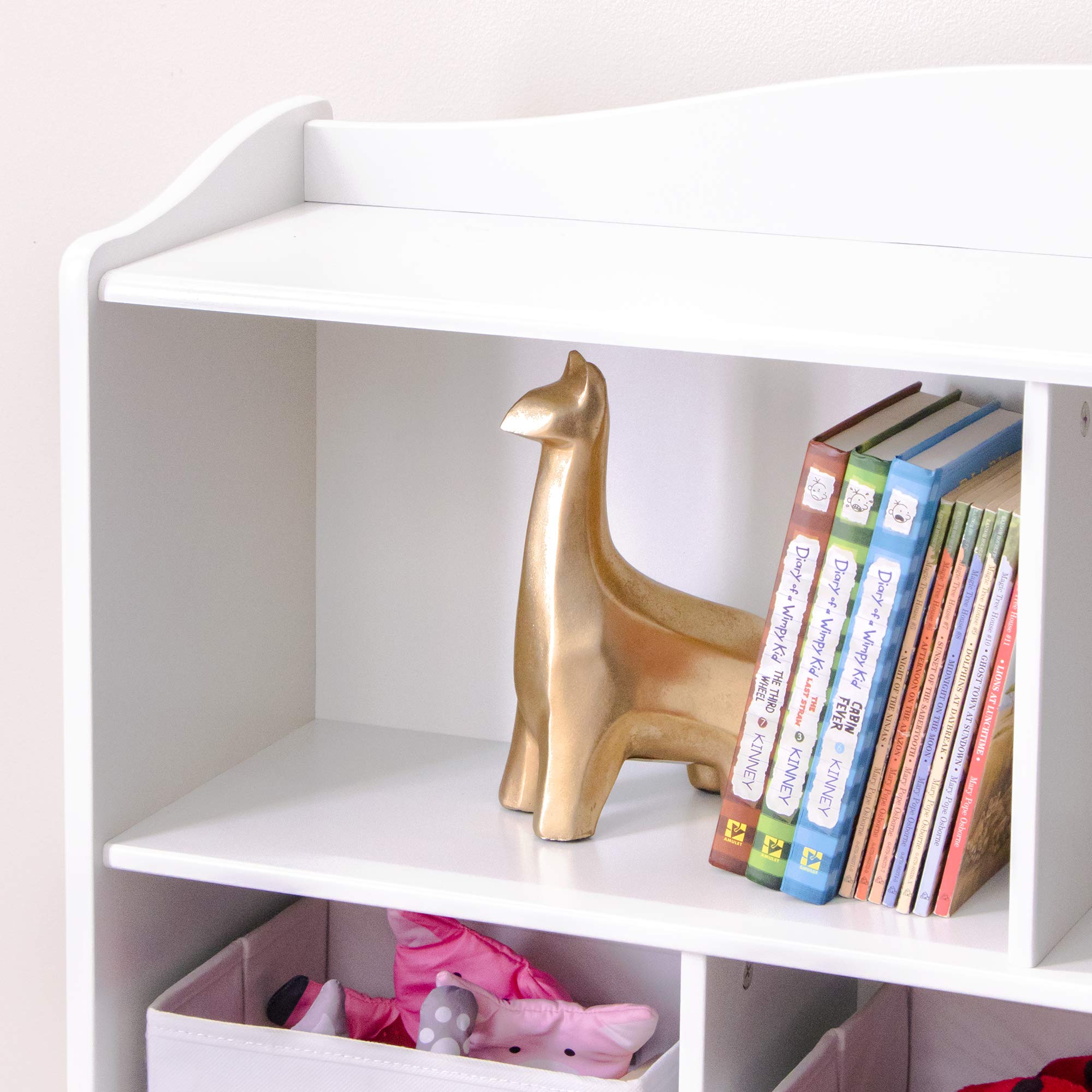 Guidecraft White Wooden Toy Storage Organizer - Kids Multi-Shelf Cubby with Bins for Books, Toys & Clothes - Playroom Bookshelf with Baskets - Perfect for Bedroom, Nursery & Daycare Organization