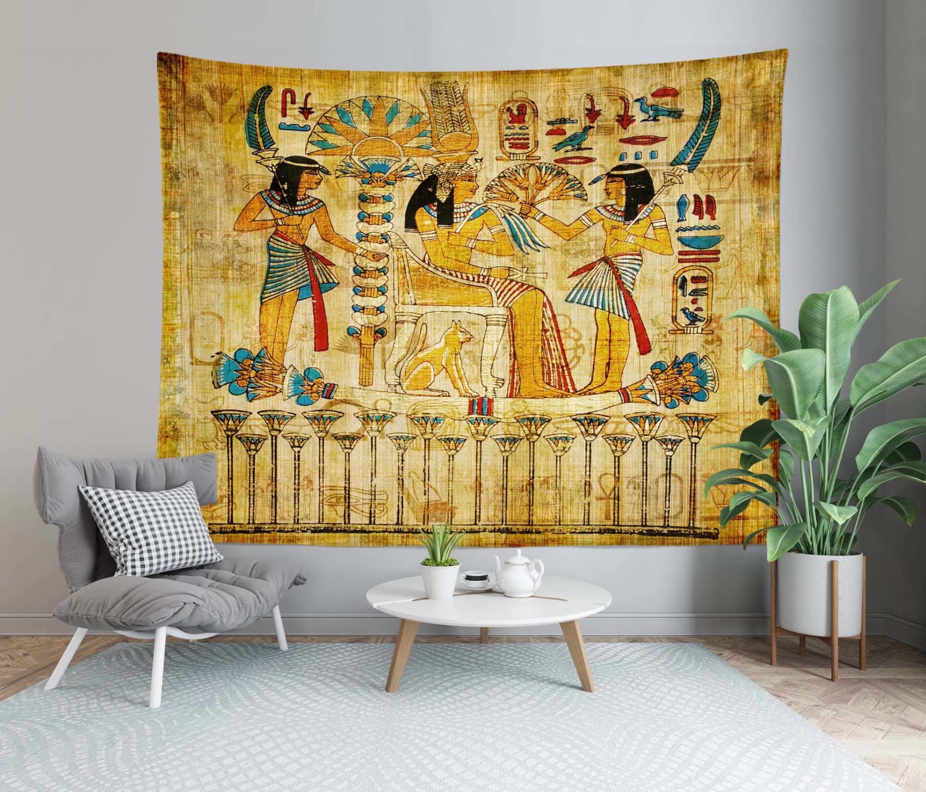 Egyptian Mythology Tapestry Wall Hanging - Ancient Egyptian Goddess & Greek Statue Pattern Fabric Decor (80x60 Inches) for Bedroom, Living Room, Dorm | Boho Wall Art, Hippie Room Decor, Meditation Space Accent